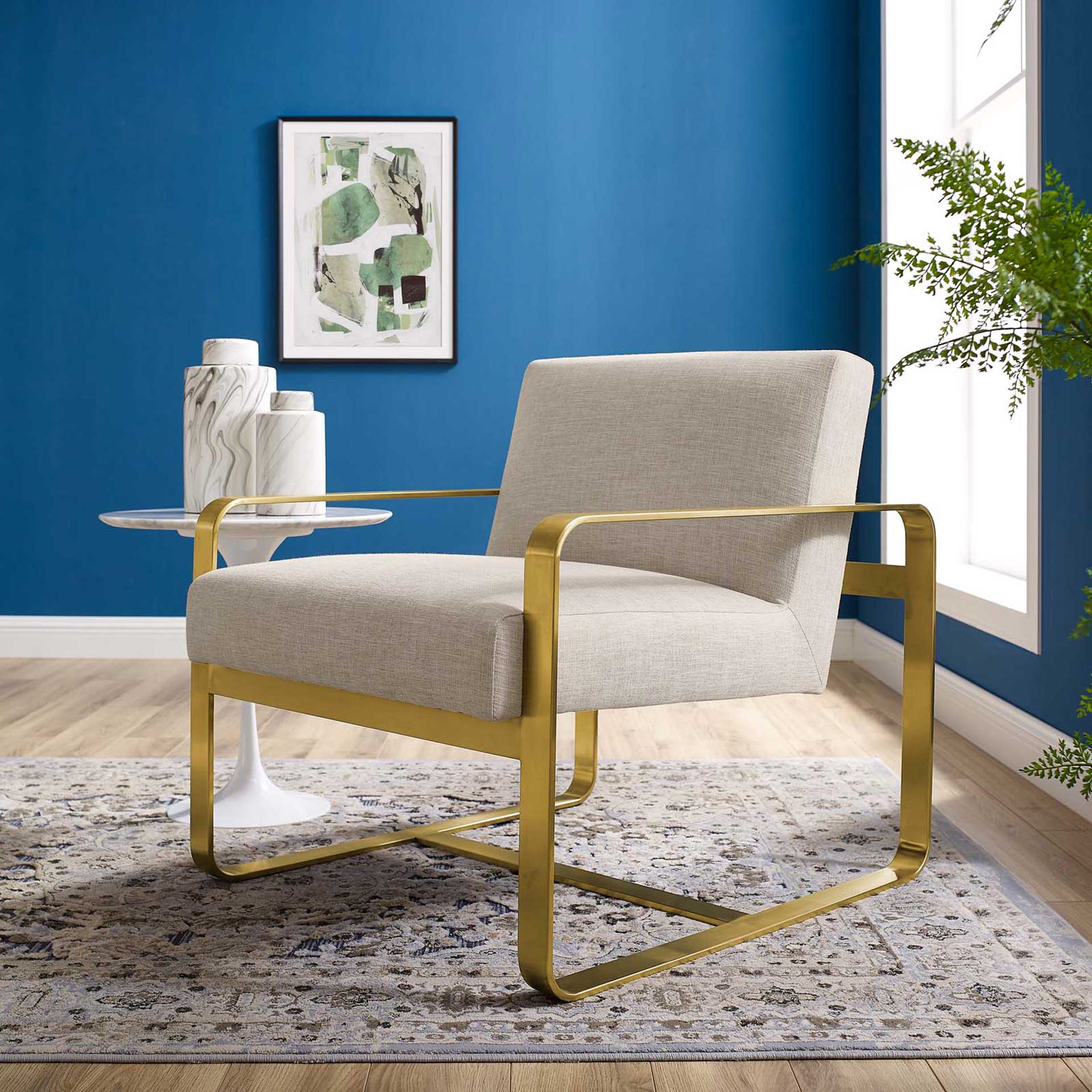 Abdiel Upholstered Fabric Armchair Beige - Image 4
