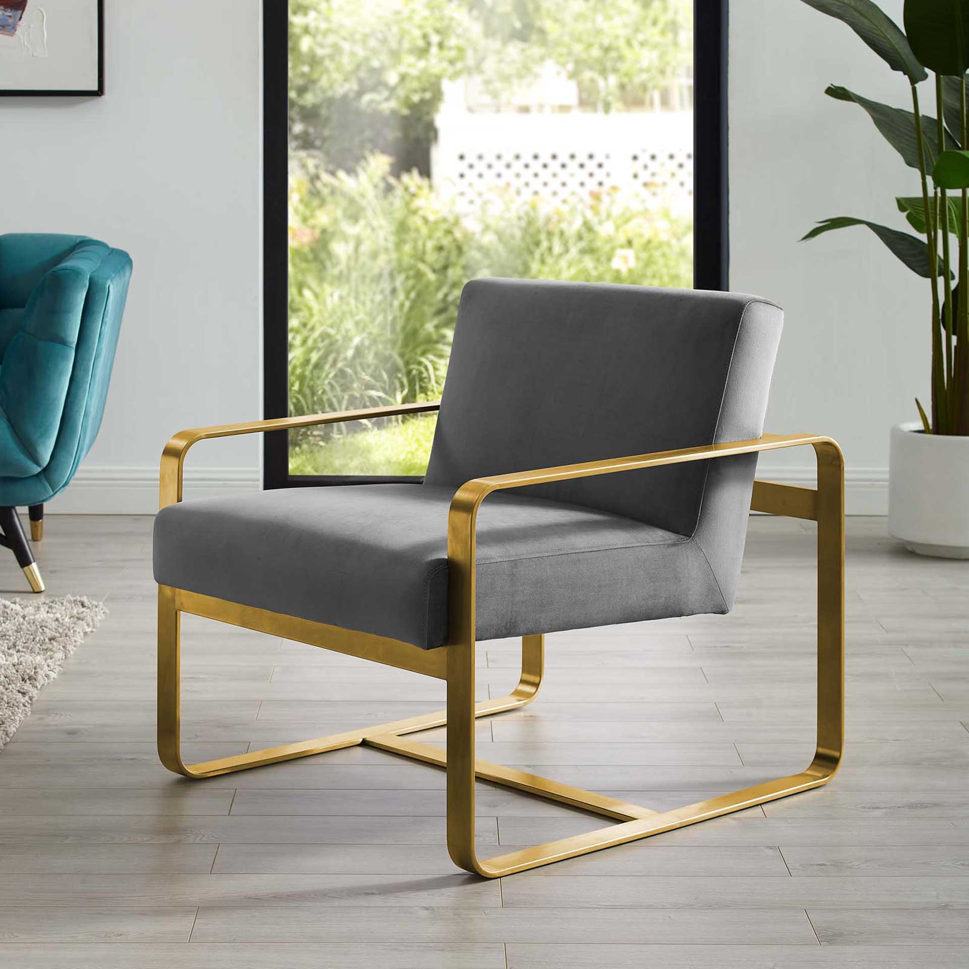 Abdiel Upholstered Velvet Armchair Gray - Image 4