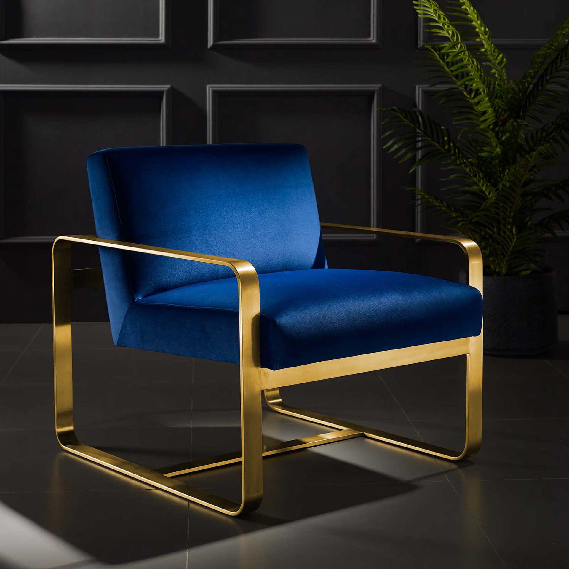 Abdiel Upholstered Velvet Armchair Navy - Image 4