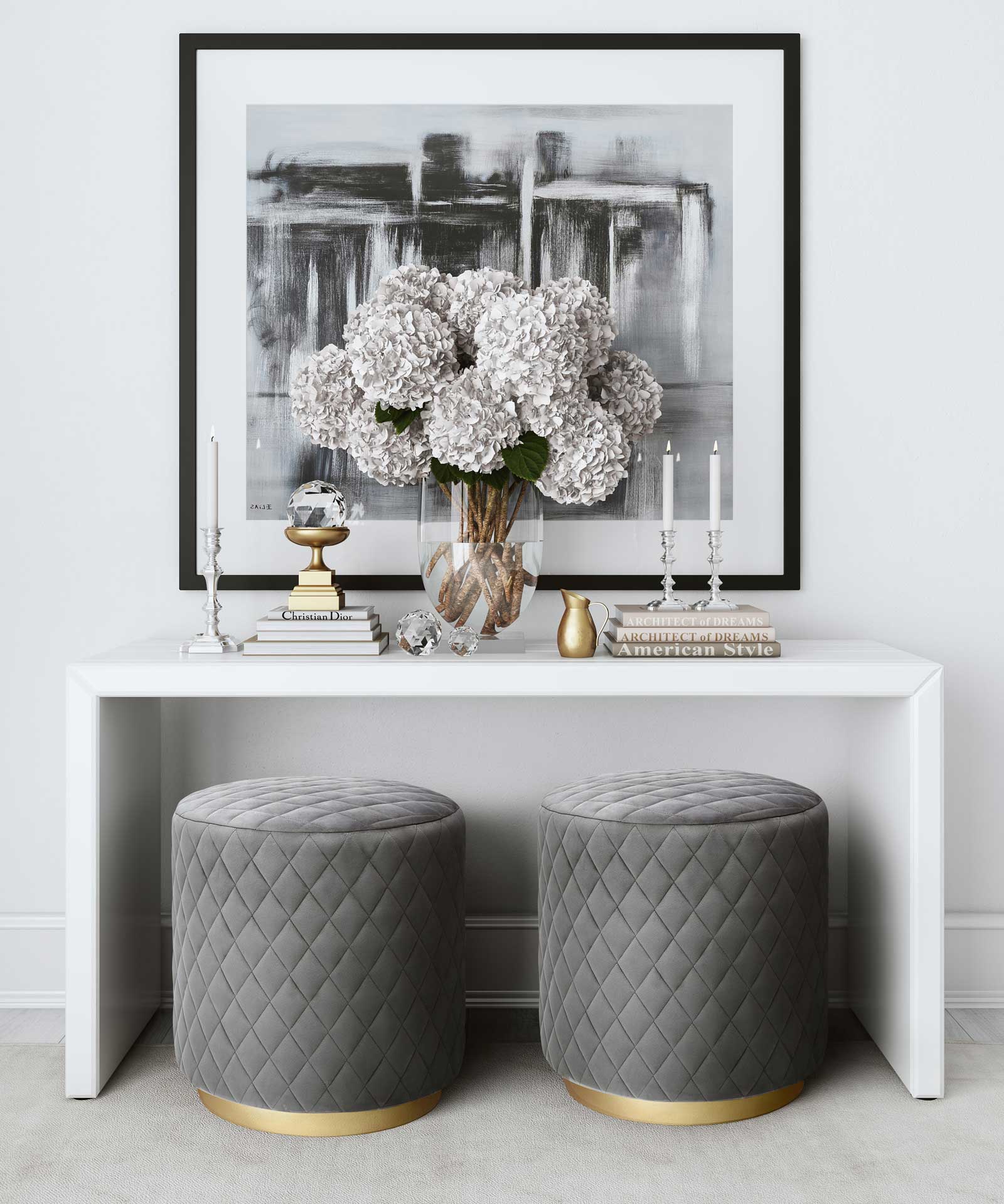 Abey Velvet Ottoman Gray - Image 4