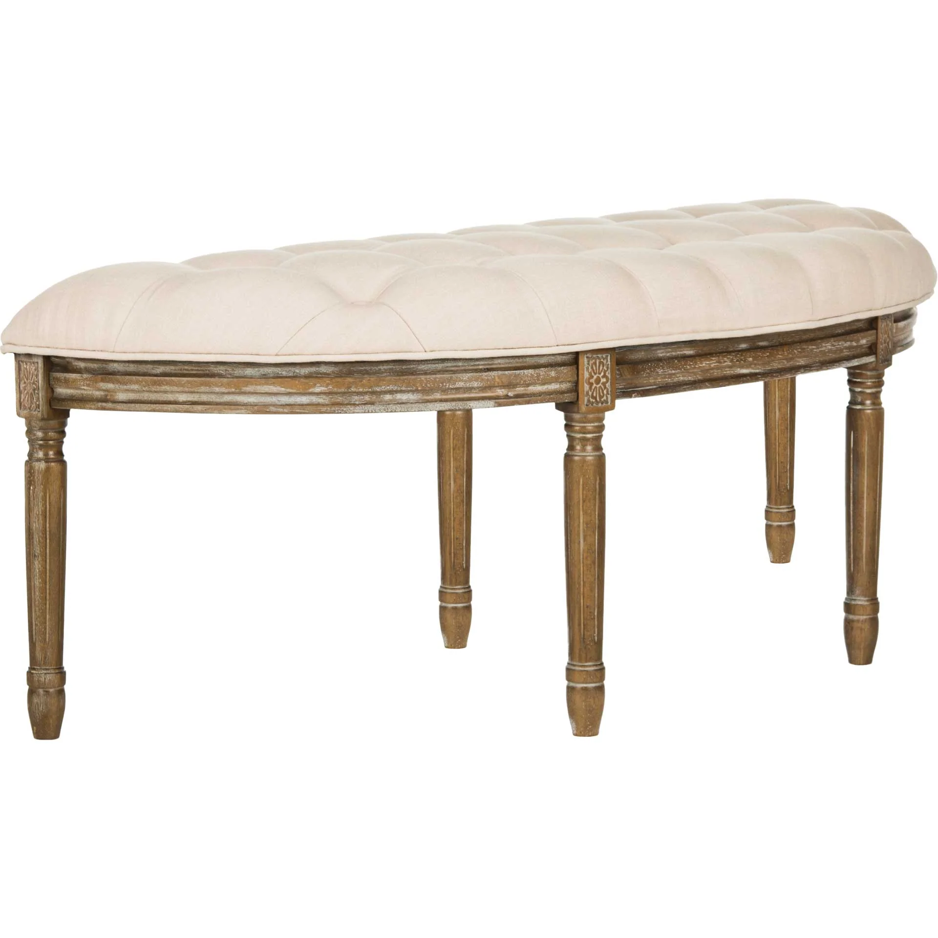 Abita Tufted Semi Circle Bench Beige/Rustic Oak - Image 2