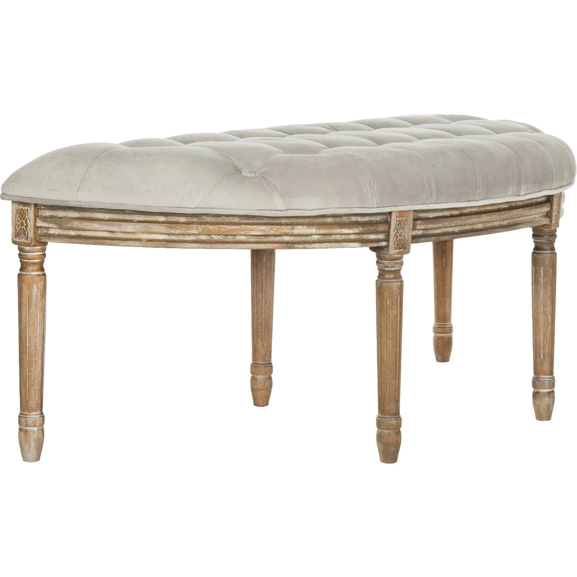 Abita Tufted Semi Circle Bench Gray/Rustic Oak - Image 2
