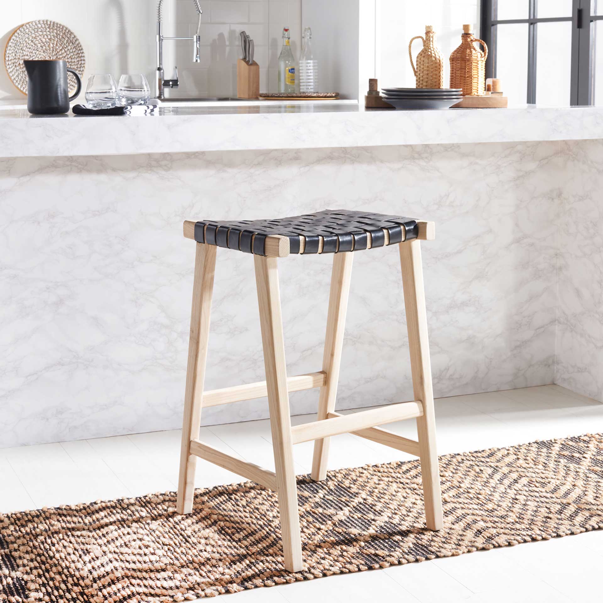 Abril Rectangle Bar Stool Black/Natural - Image 5