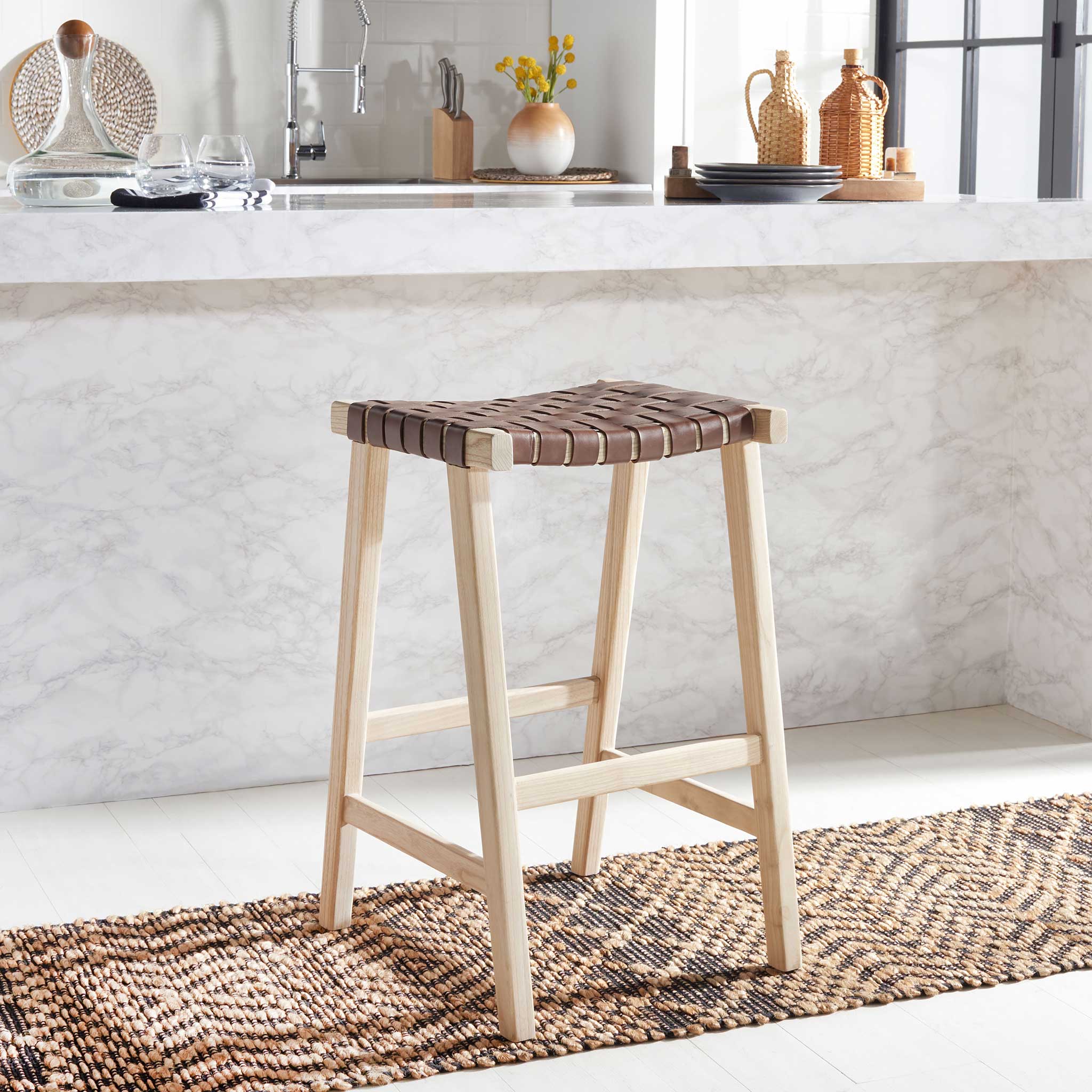 Abril Rectangle Bar Stool Cognac/Natural - Image 8