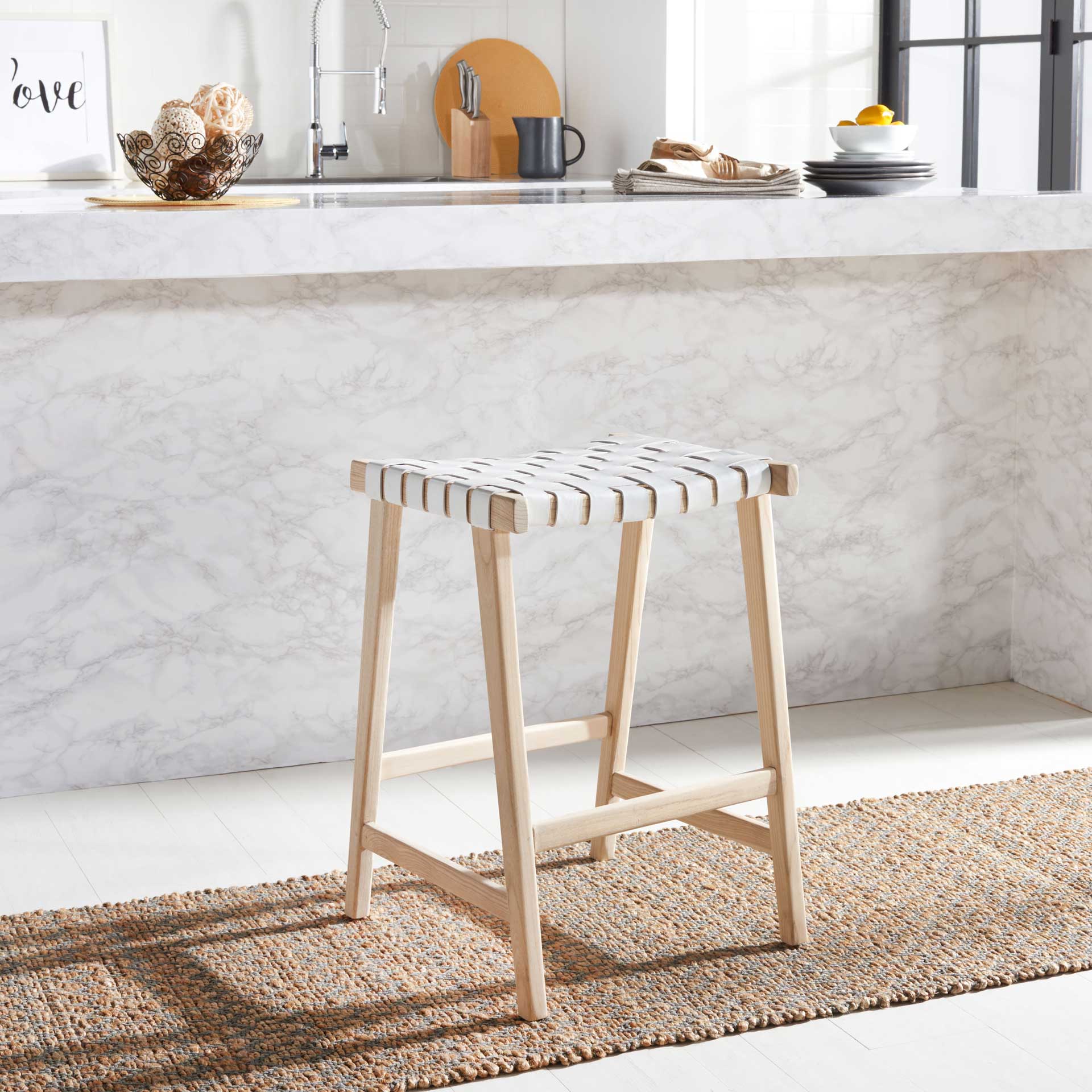 Abril Rectangle Bar Stool White/Natural - Image 10