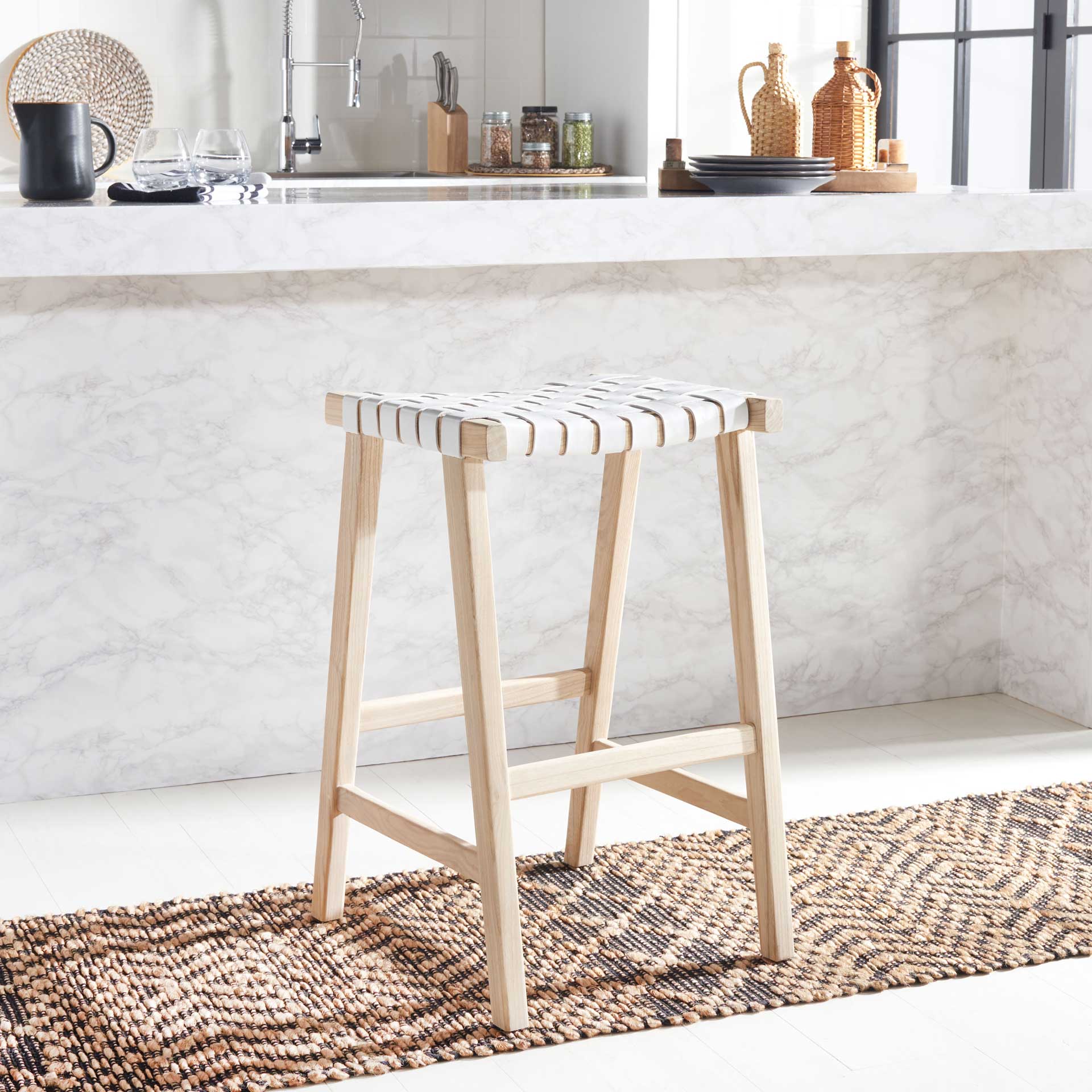 Abril Rectangle Bar Stool White/Natural - Image 5