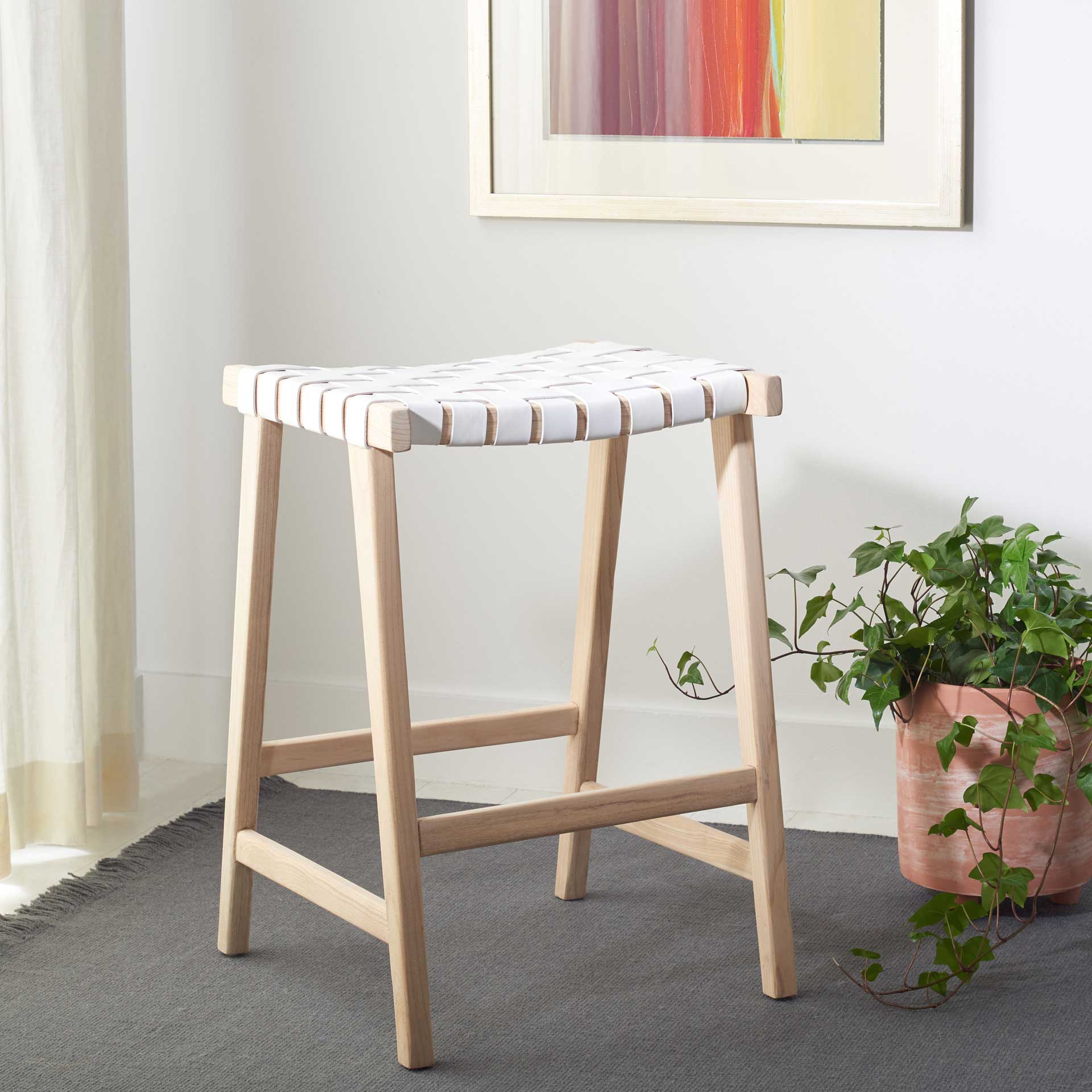 Abril Rectangle Bar Stool White/Natural - Image 9