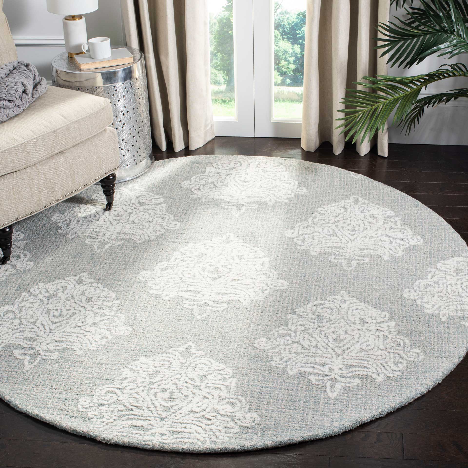 Abstract Aqua/Ivory Round Rug - Image 3