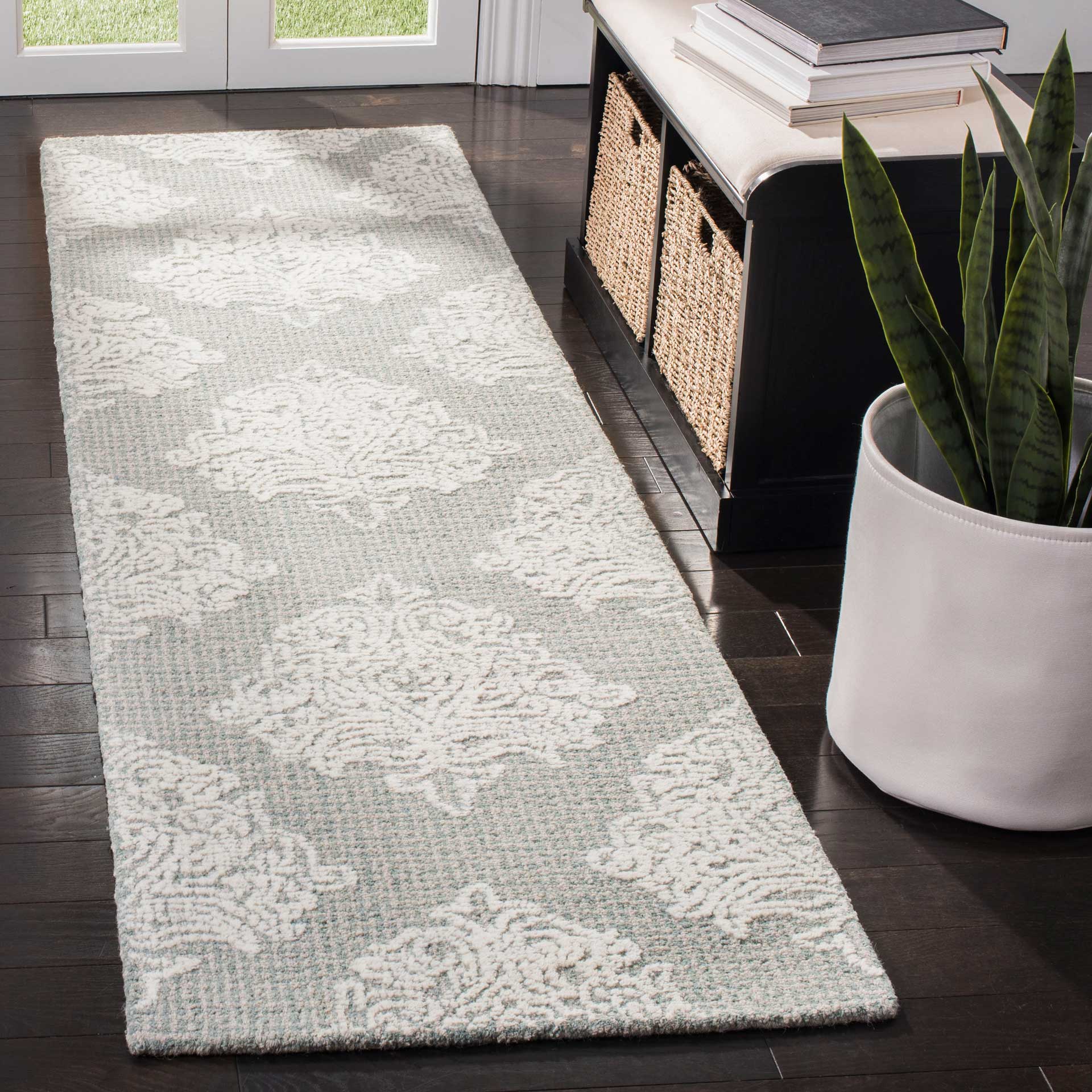 Abstract Aqua/Ivory Runner Rug - Image 2