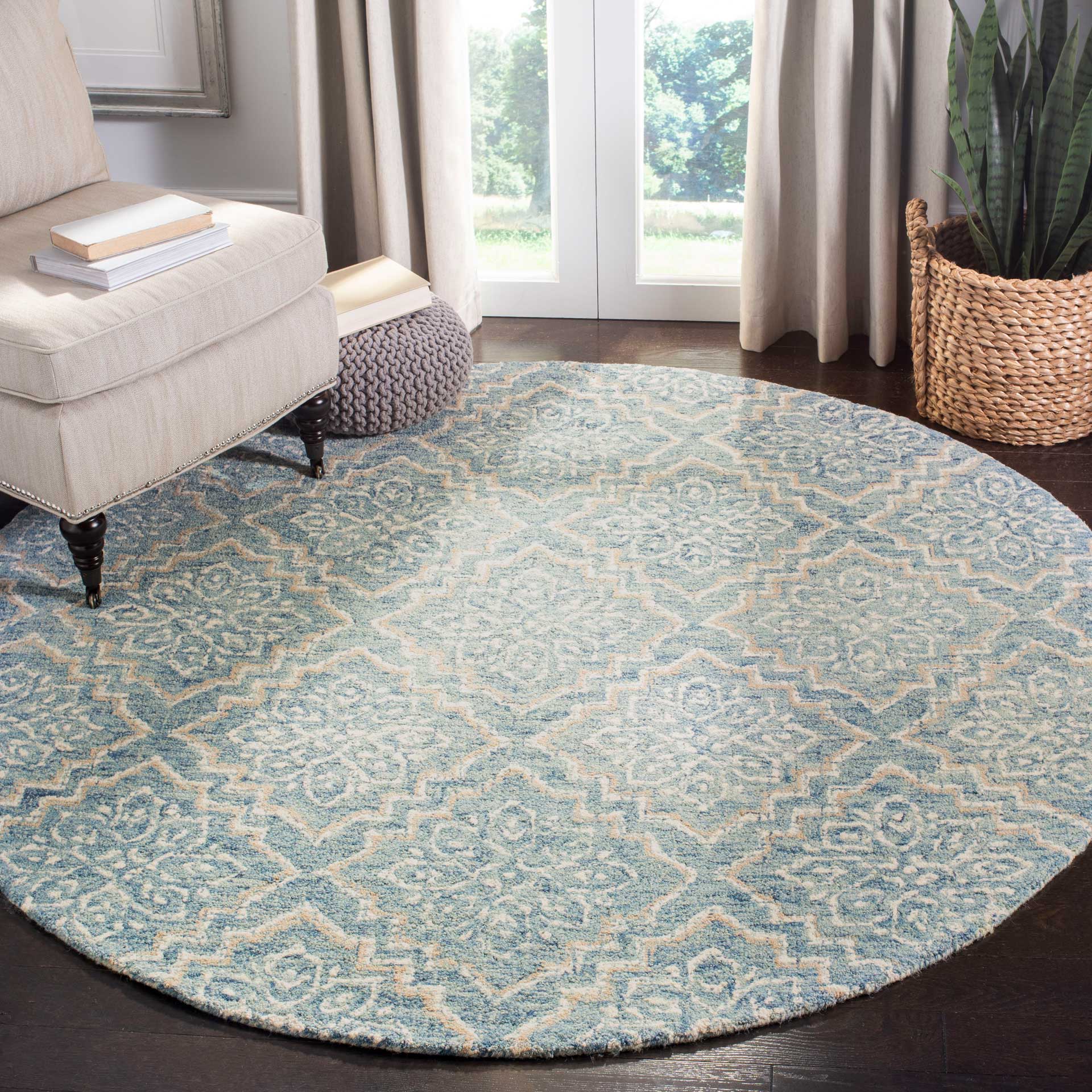 Abstract Blue/Gray Round Rug - Image 3