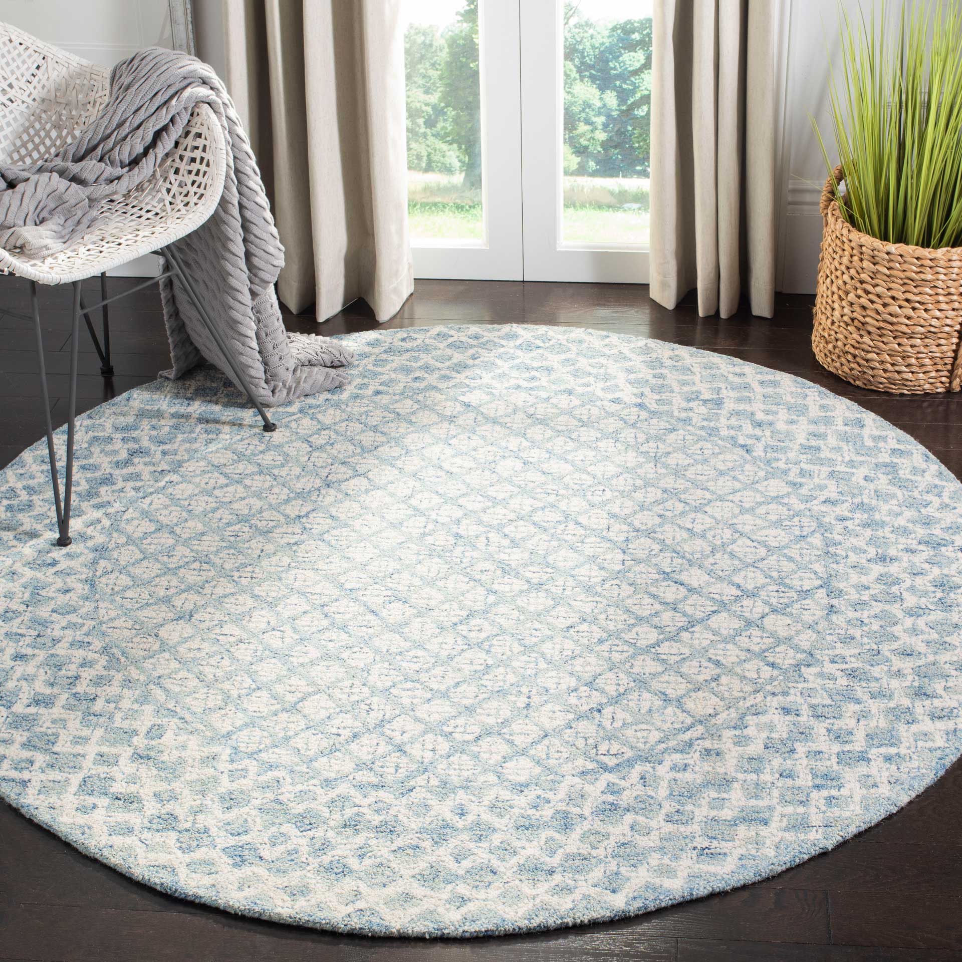 Abstract Blue/Ivory Round Rug - Image 3