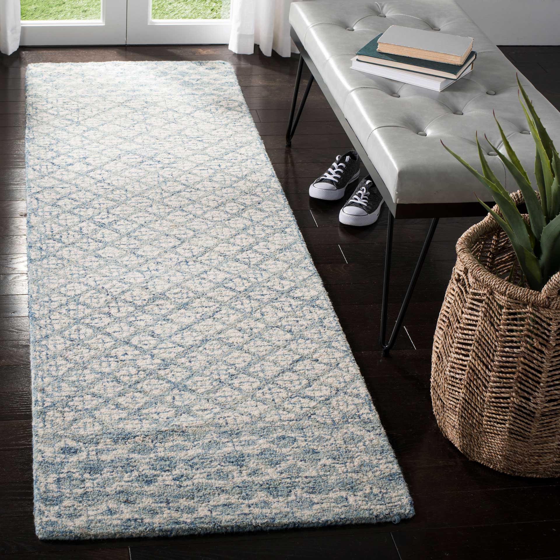 Abstract Blue/Ivory Runner Rug - Image 2