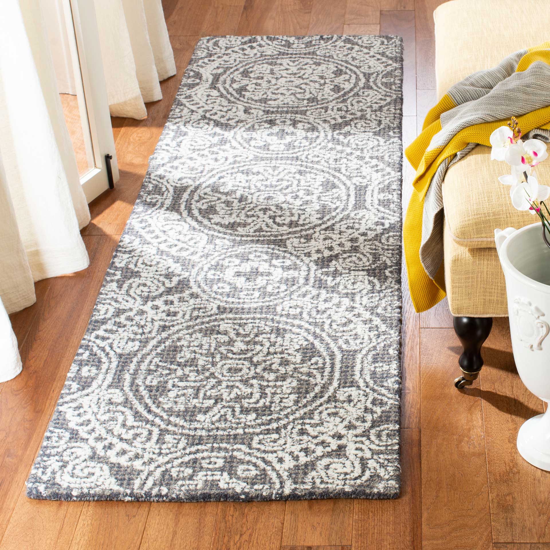 Abstract Gray/Ivory Runner Rug - Image 2