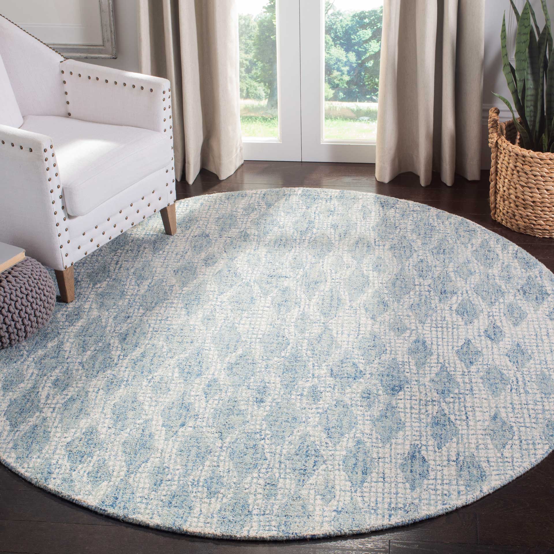 Abstract Ivory/Blue Round Rug - Image 3