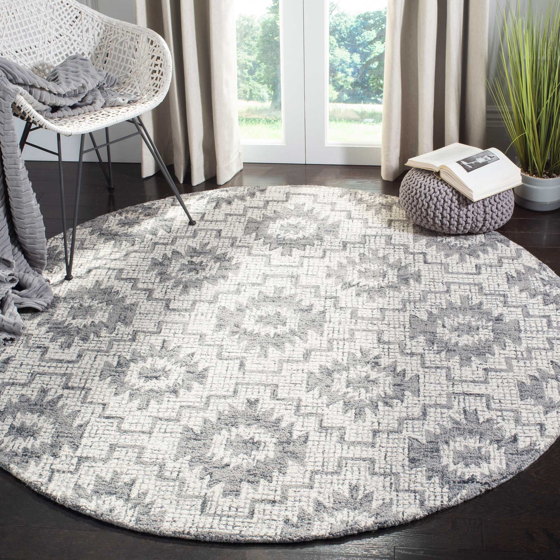 Abstract Ivory/Dark Gray Round Rug - Image 3