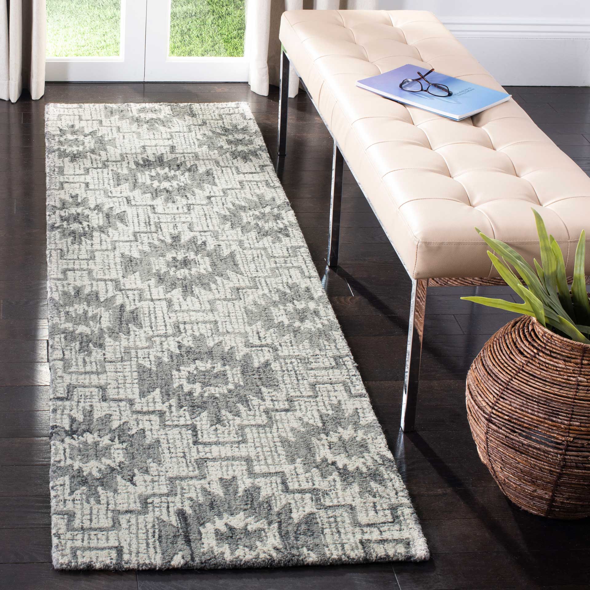 Abstract Ivory/Dark Gray Runner Rug - Image 2