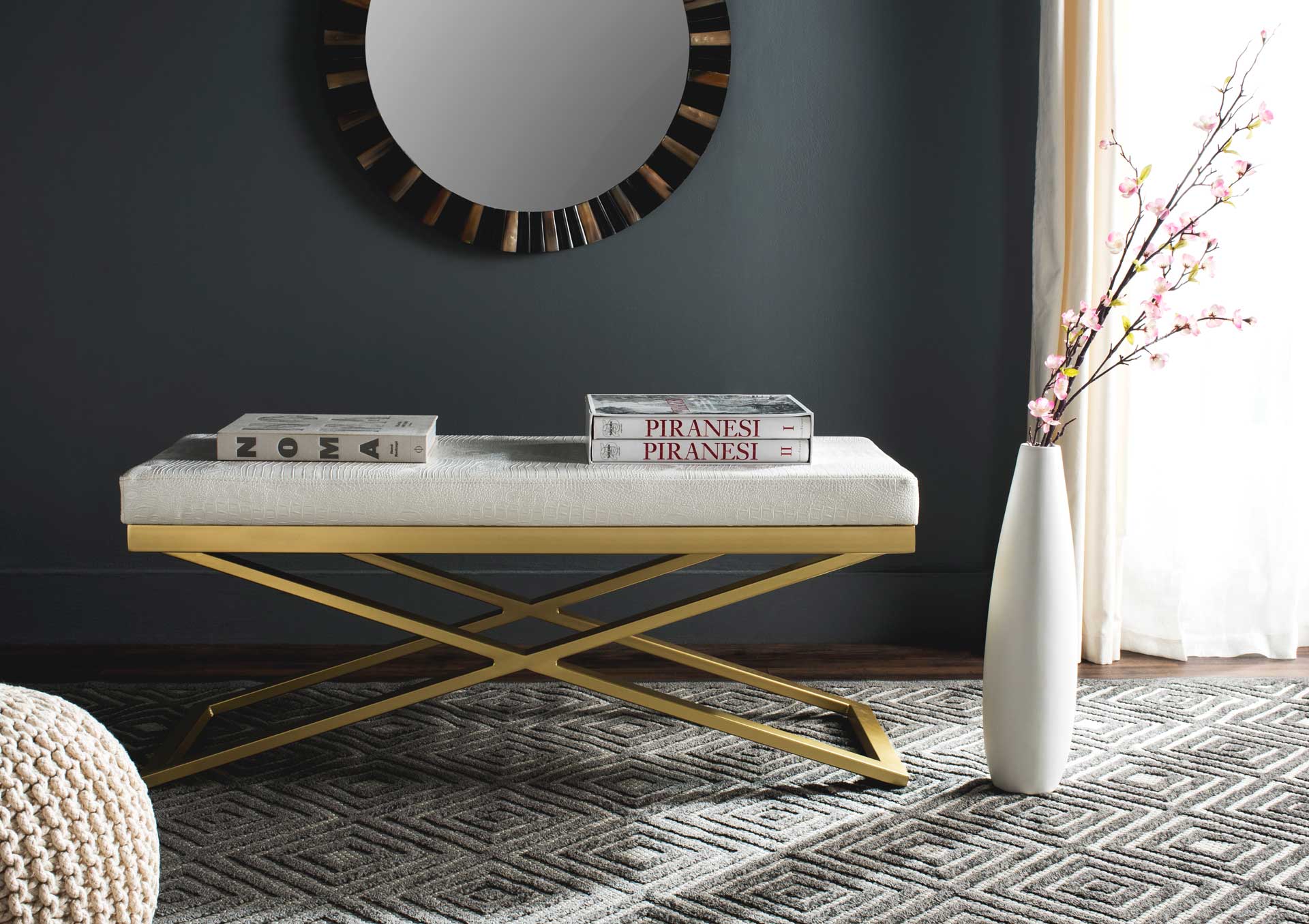 Achilles Bench White Crocodile/Gold - Image 4