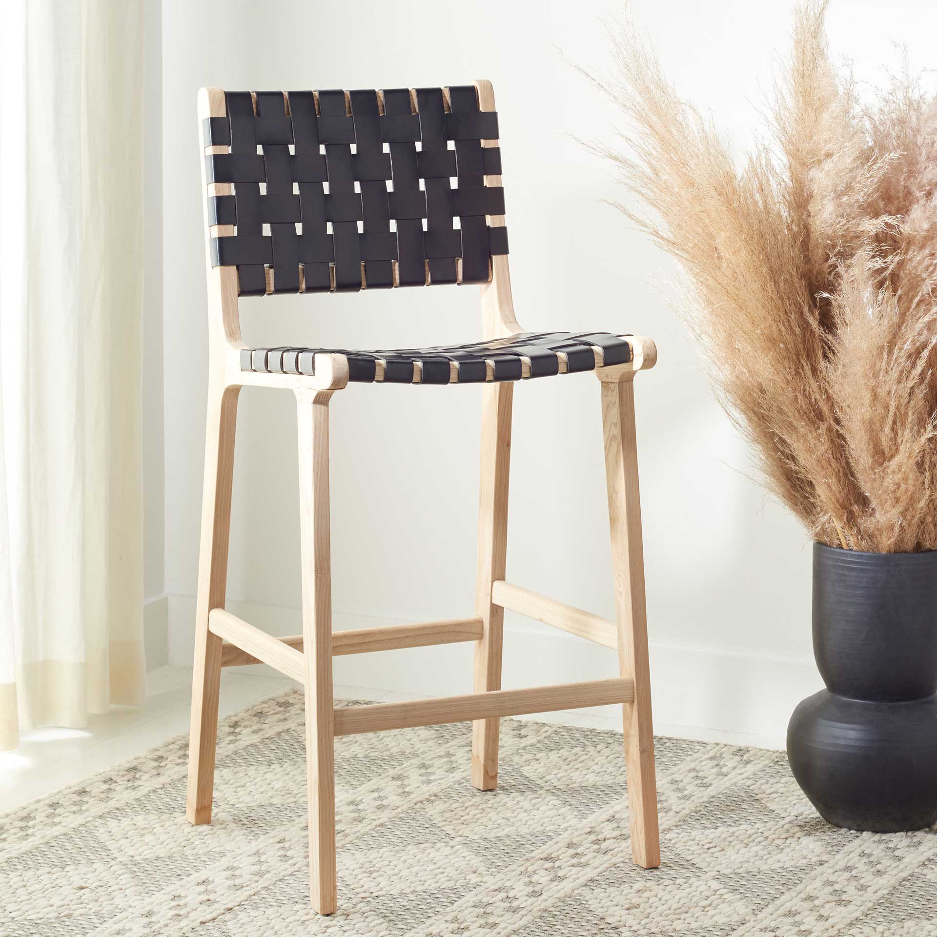 Adalet Leather Bar Stool Black/Natural - Image 13