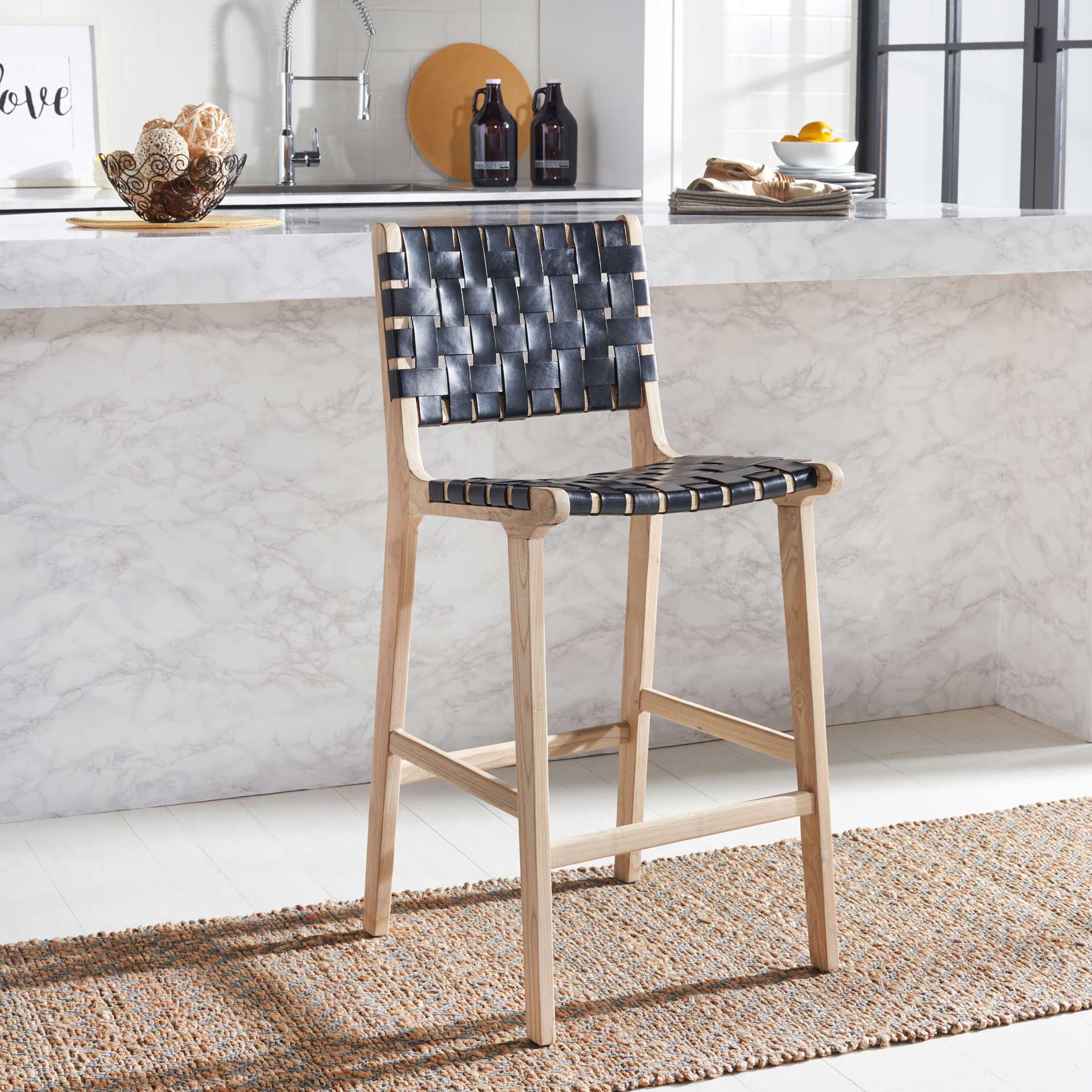 Adalet Leather Bar Stool Black/Natural - Image 14