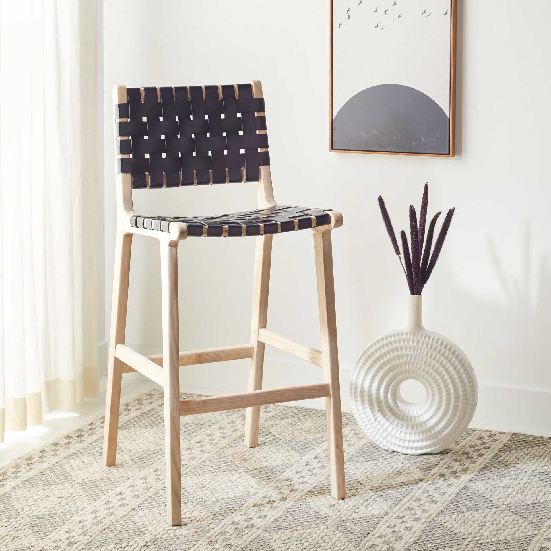 Adalet Leather Bar Stool Black/Natural - Image 6