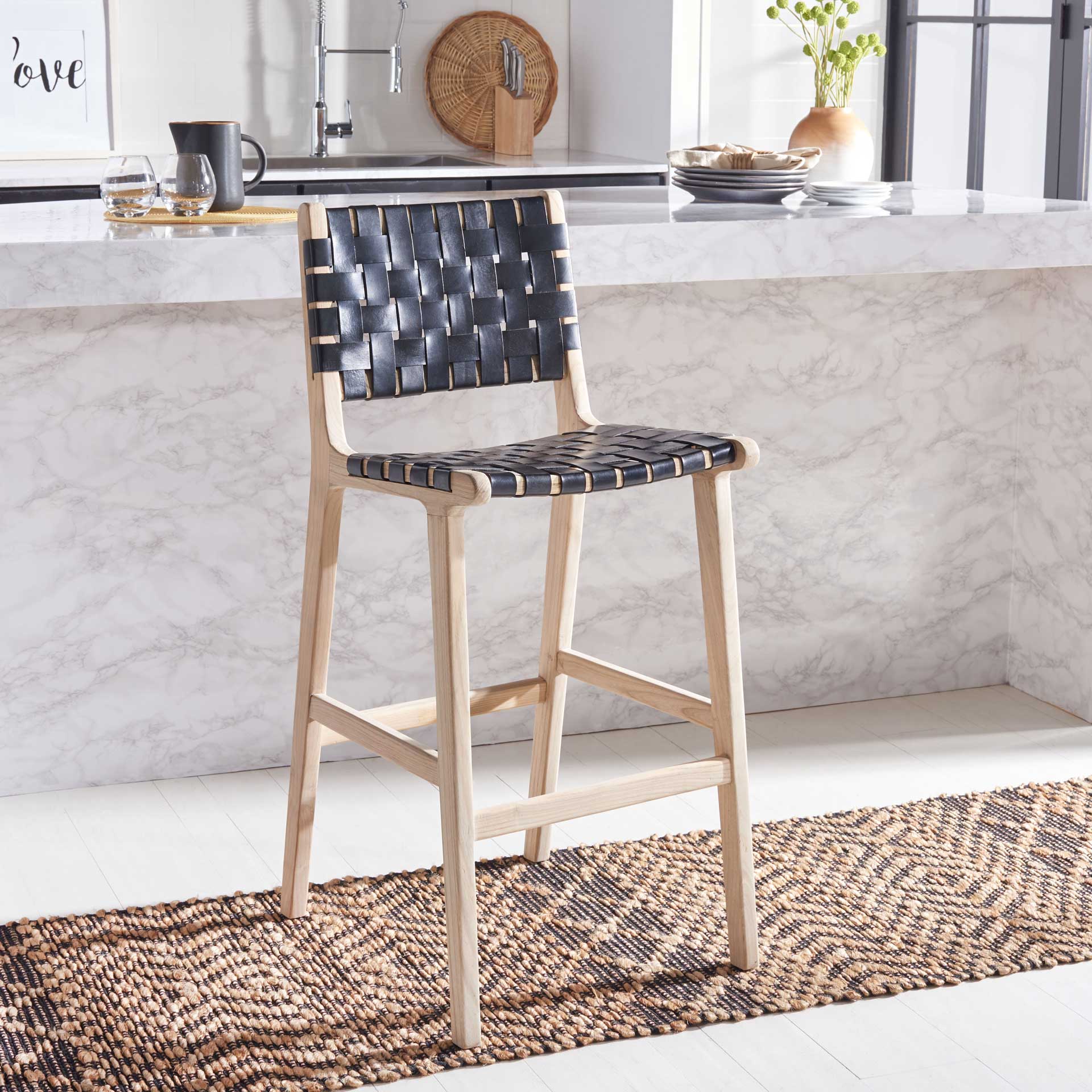 Adalet Leather Bar Stool Black/Natural - Image 7