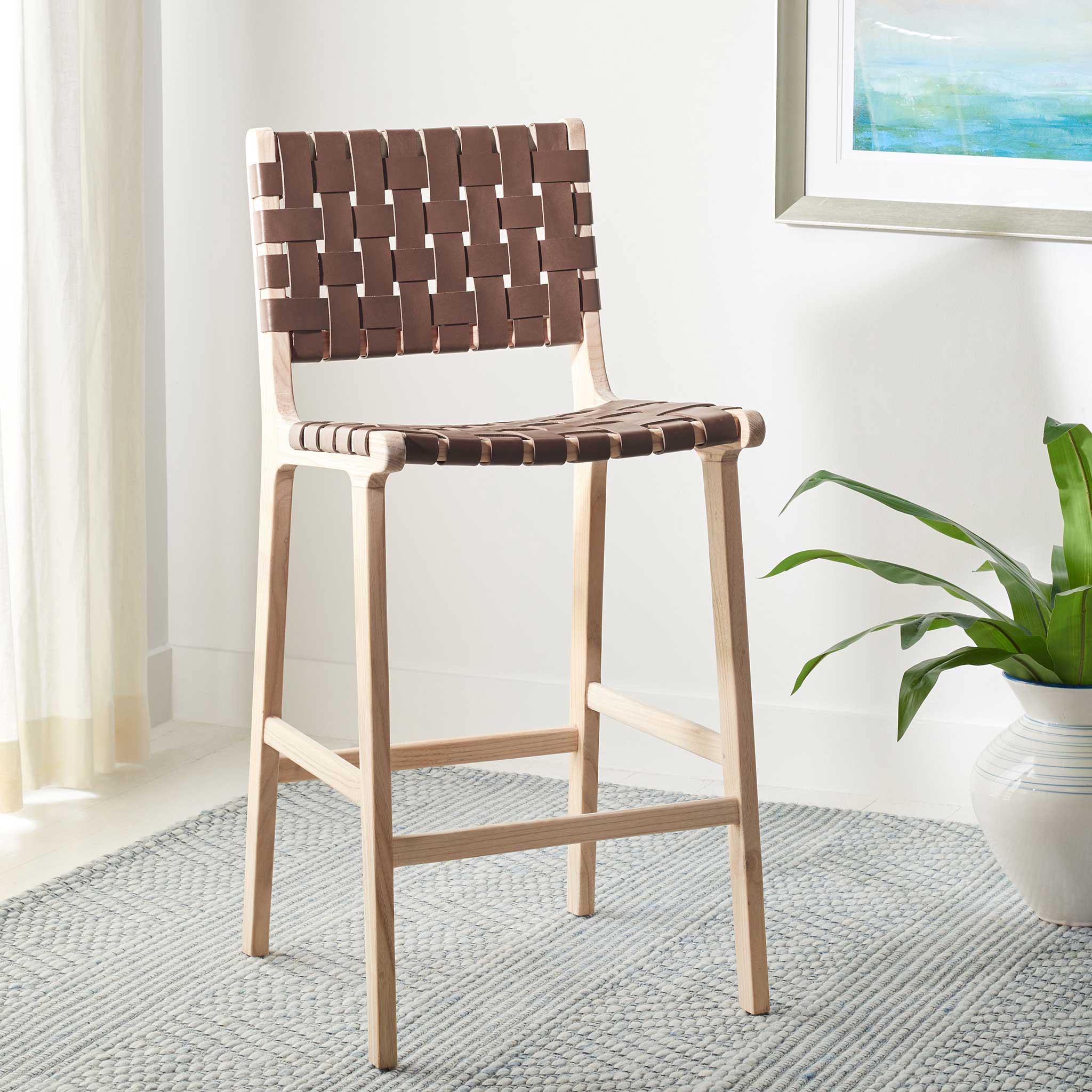 Adalet Leather Bar Stool Cognac/Natural - Image 16