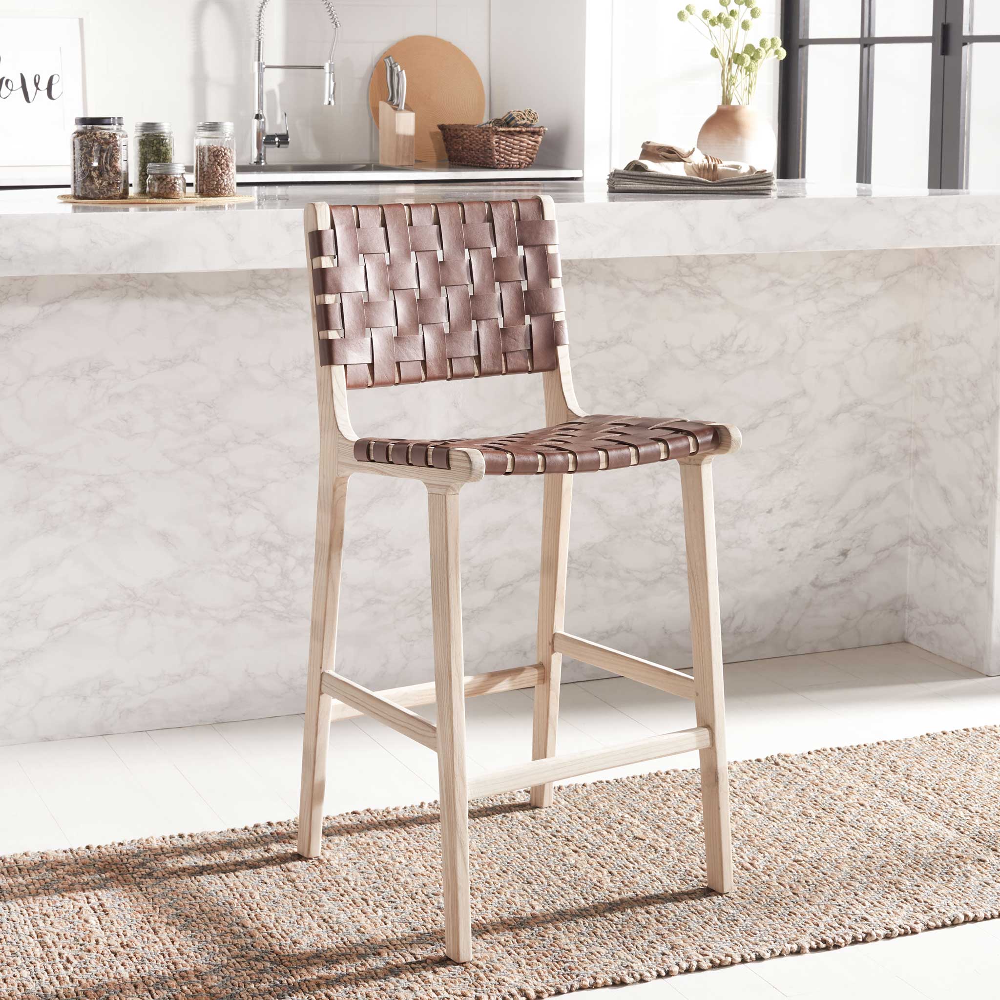 Adalet Leather Bar Stool Cognac/Natural - Image 17
