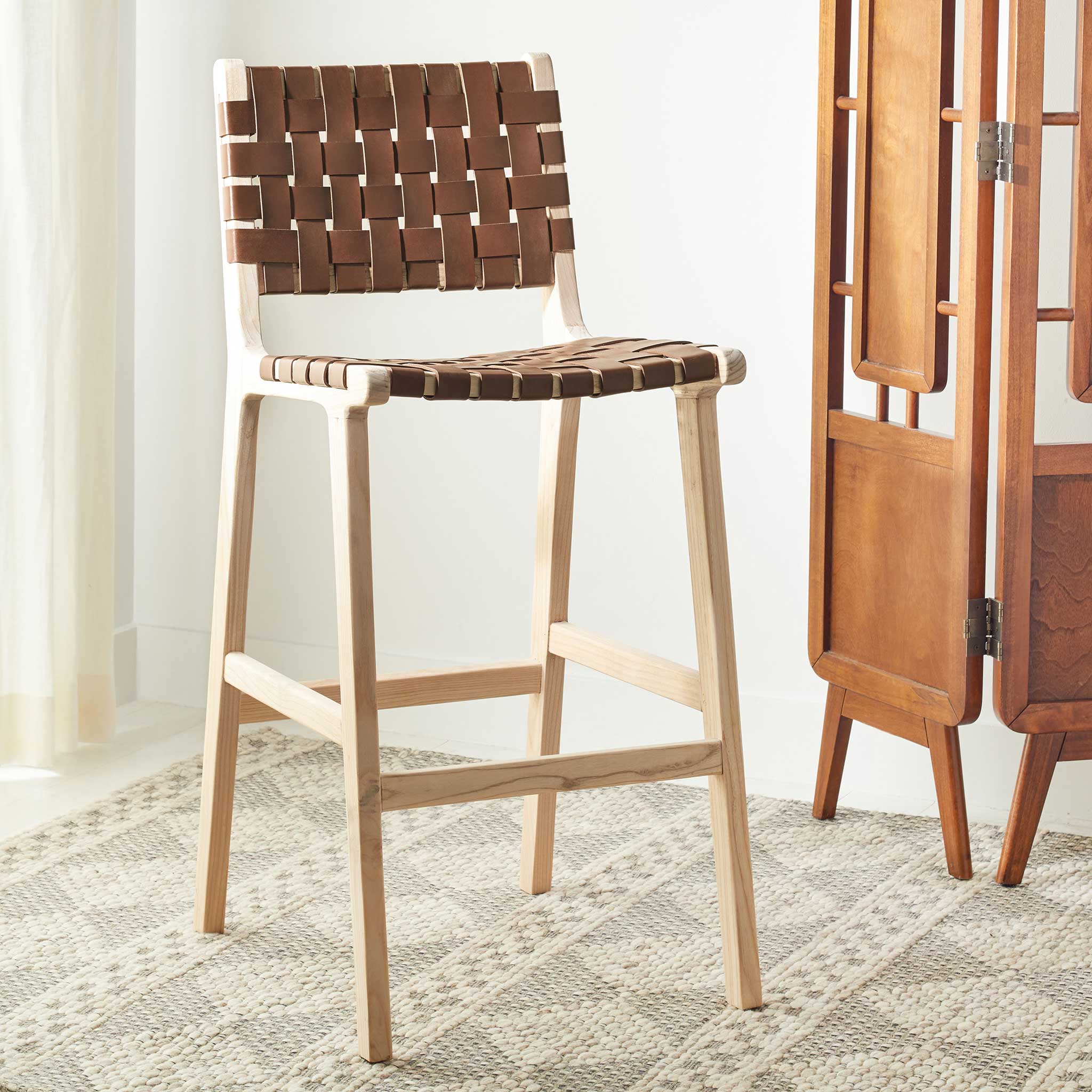 Adalet Leather Bar Stool Cognac/Natural - Image 7