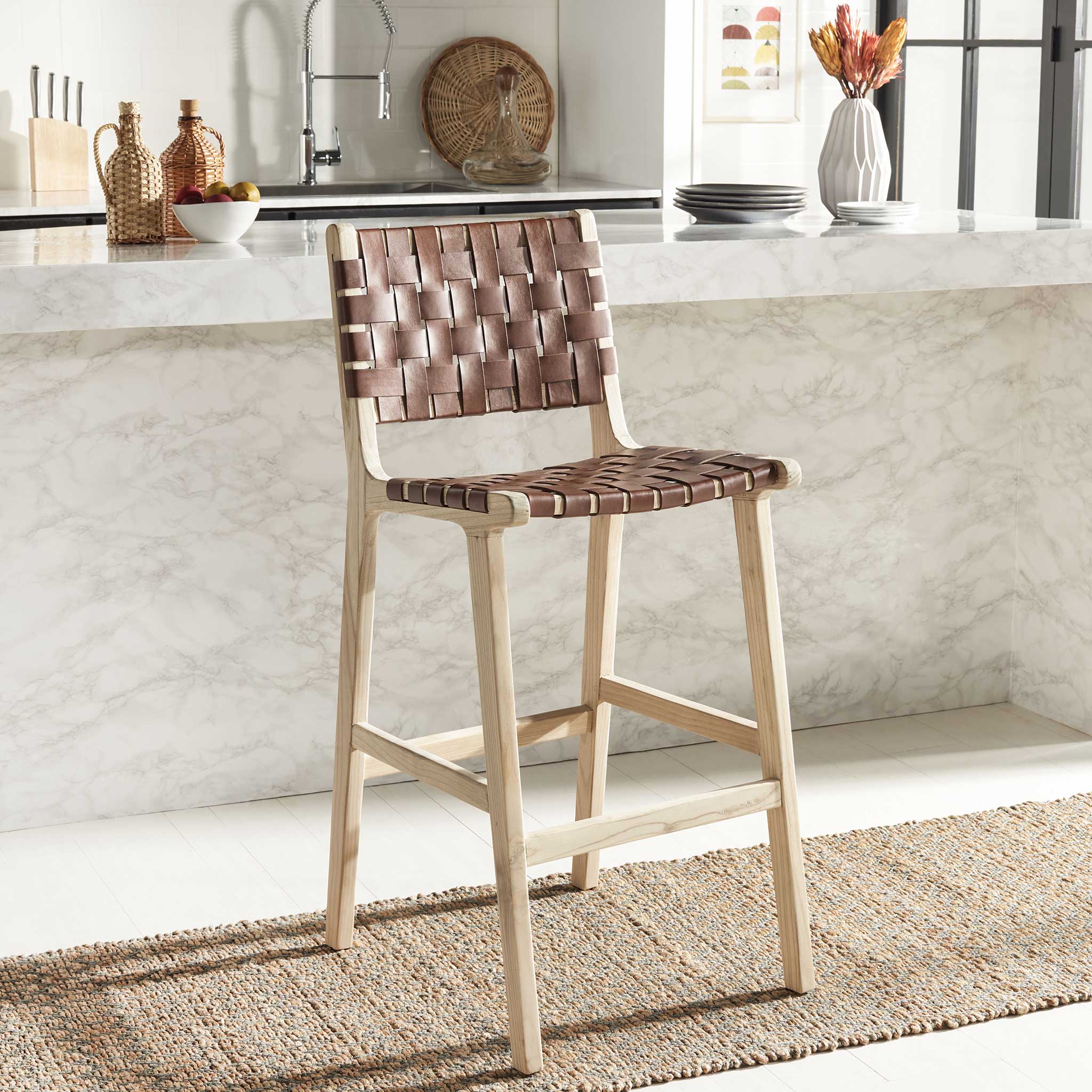 Adalet Leather Bar Stool Cognac/Natural - Image 8