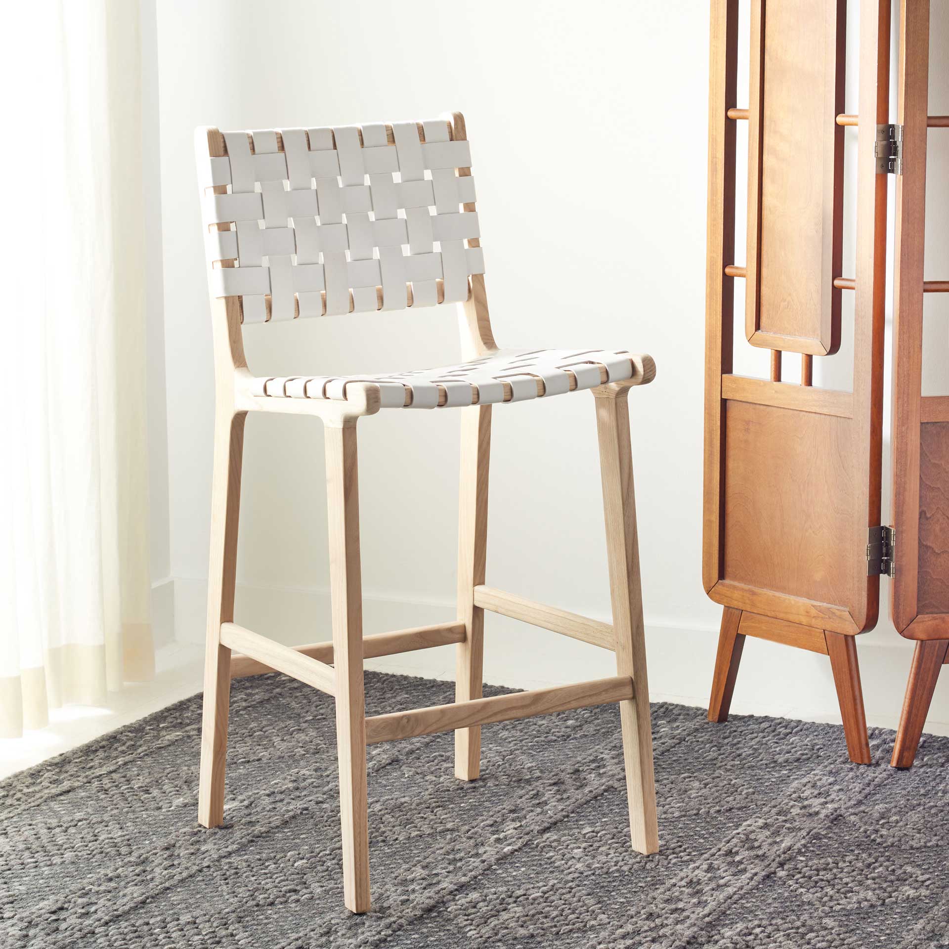 Adalet Leather Bar Stool White/Natural - Image 13