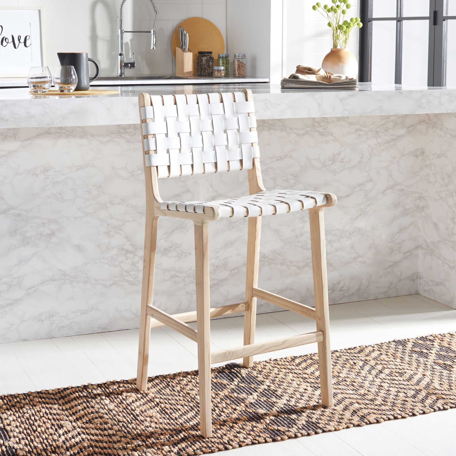 Adalet Leather Bar Stool White/Natural - Image 14