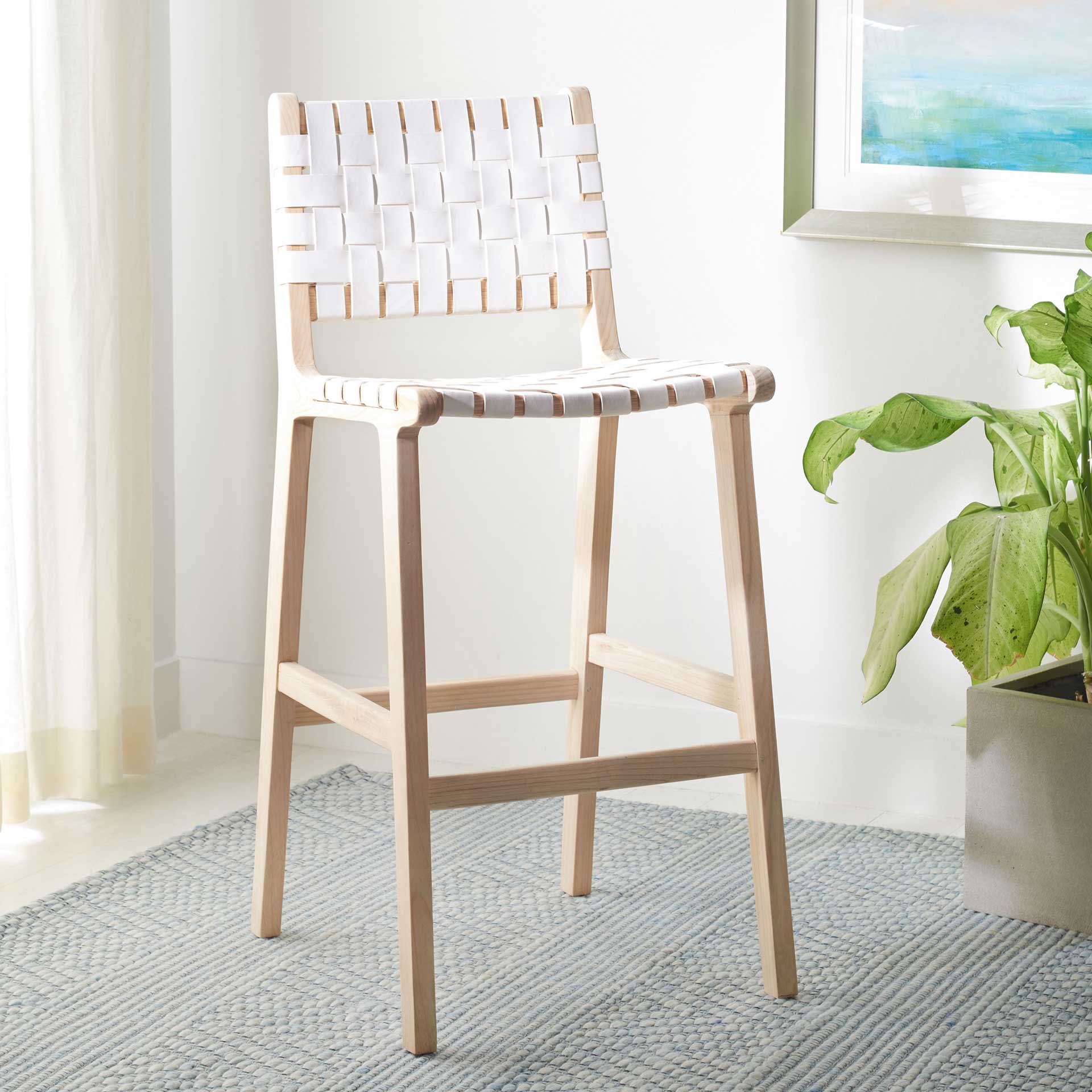 Adalet Leather Bar Stool White/Natural - Image 6