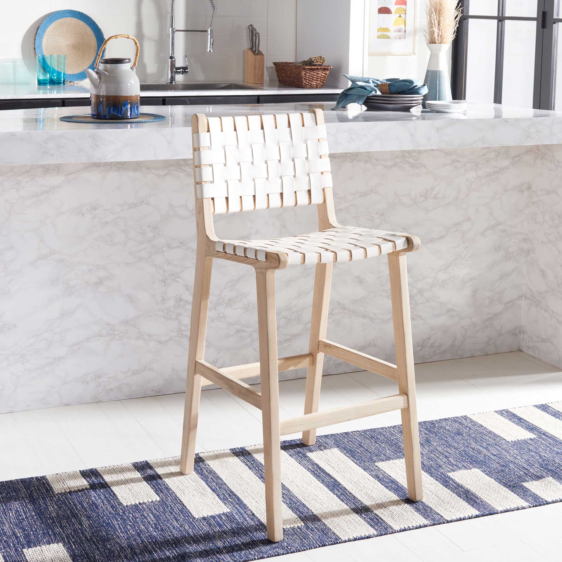 Adalet Leather Bar Stool White/Natural - Image 7