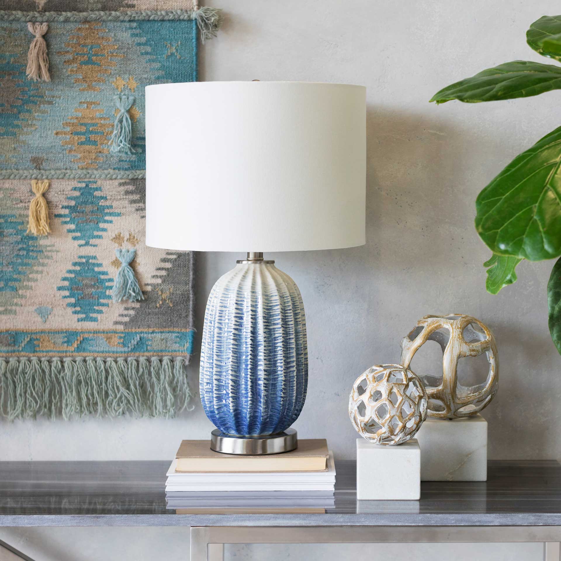 Adelaide Table Lamp Navy/White/Blue - Image 6