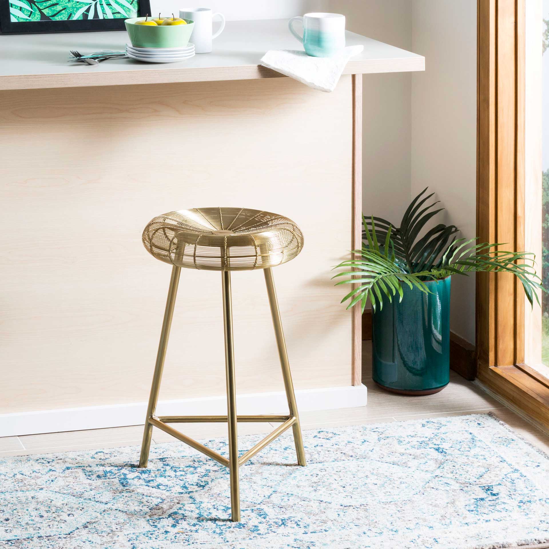 Adelina Wire Weaved Contemporary Bar Stool Gold - Image 10