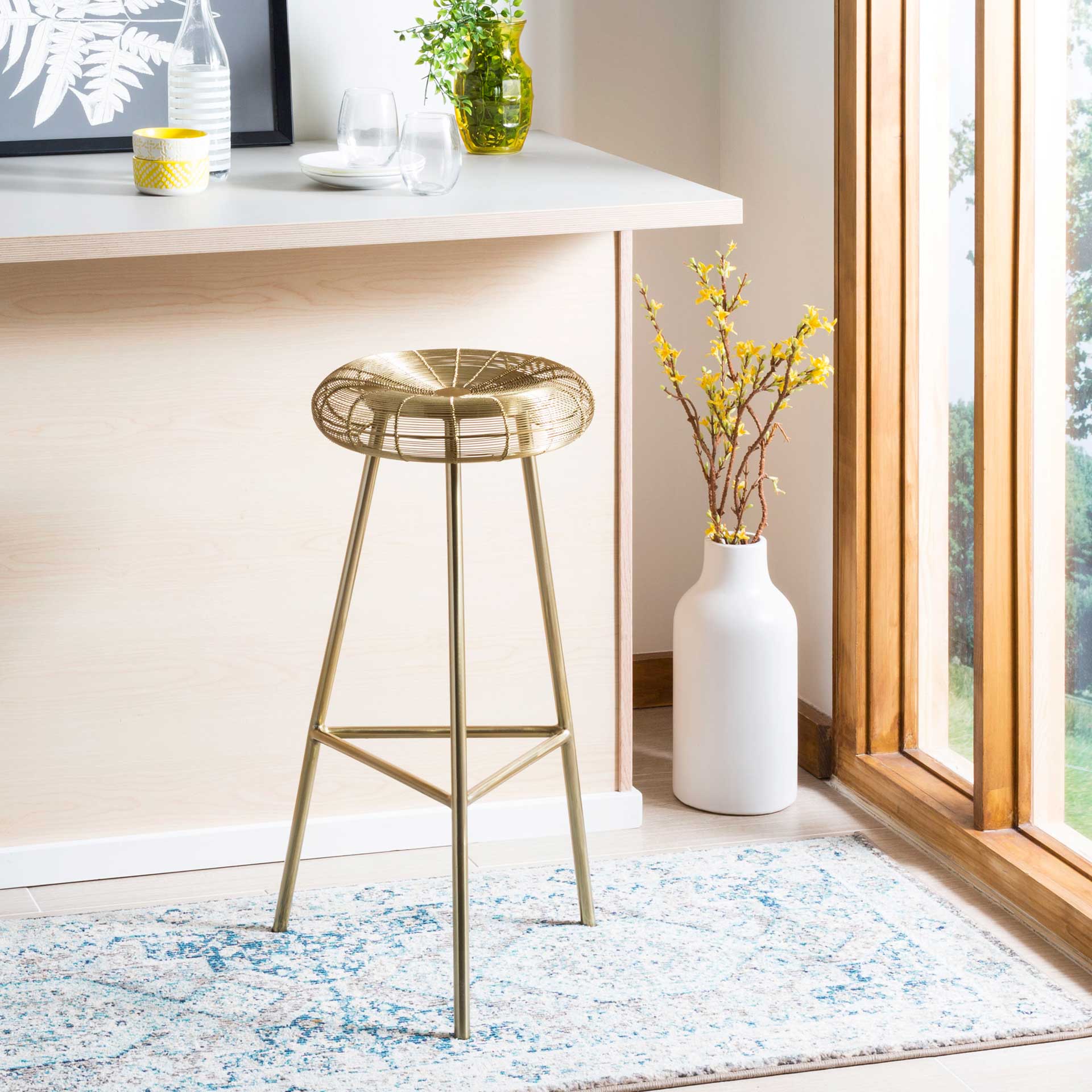 Adelina Wire Weaved Contemporary Bar Stool Gold - Image 6