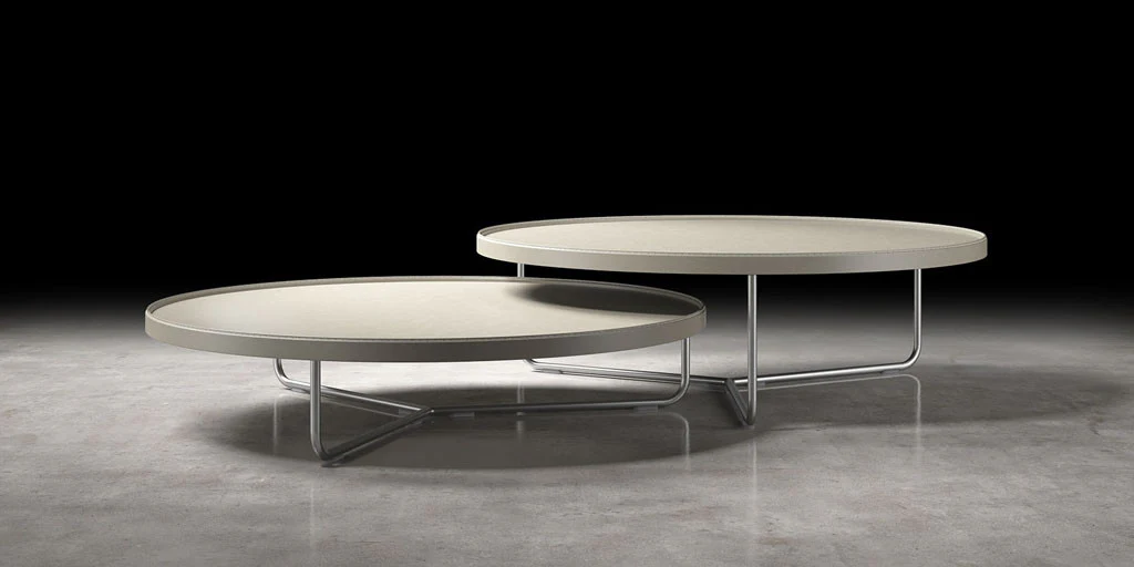 Adelphi Nesting Coffee Tables Beige Leather - Image 2