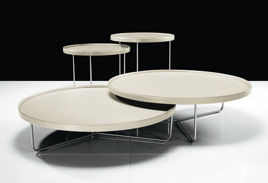 Adelphi Nesting Coffee Tables Beige Leather - Image 4