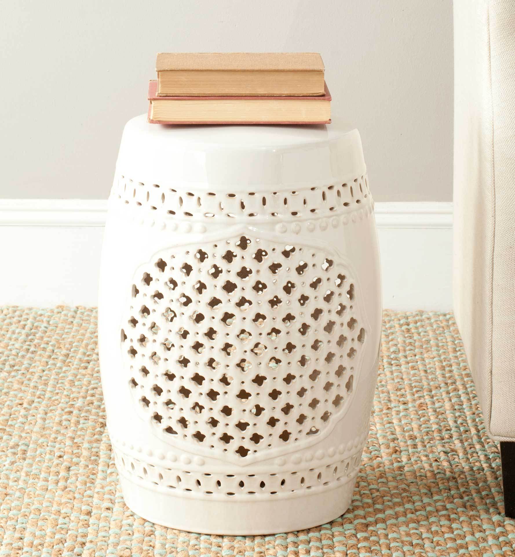 Adelyn Quatrefoil Garden Stool Creme - Image 3