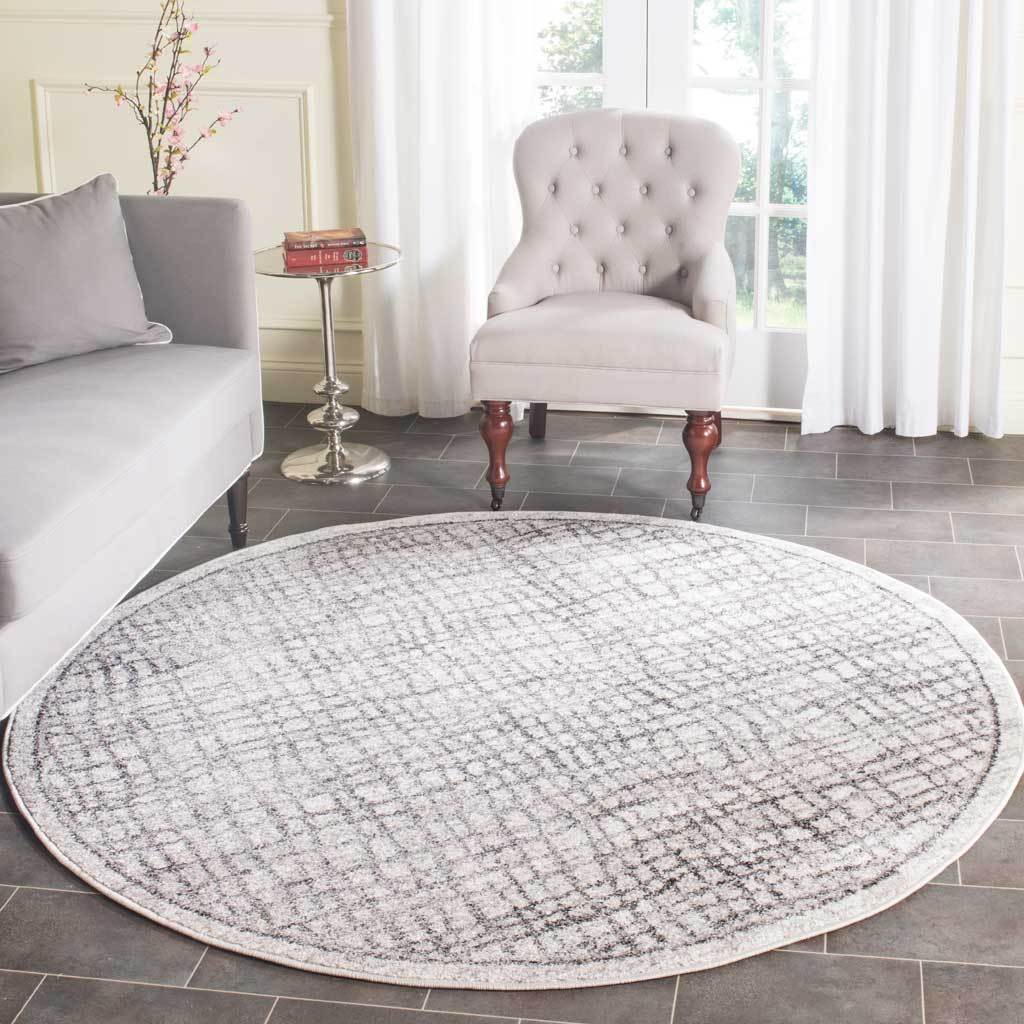 Adirondack Checker Silver/Ivory Round Rug - Image 3