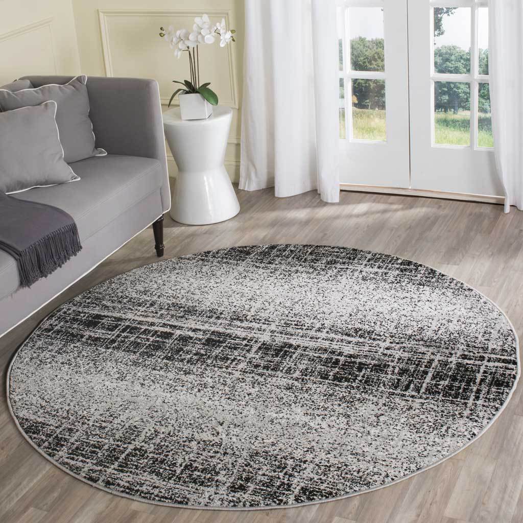 Adirondack Frequency Silver/Black Round Rug - Image 3
