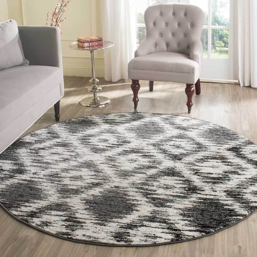 Adirondack Ikat Charcoal/Ivory Round Rug - Image 3