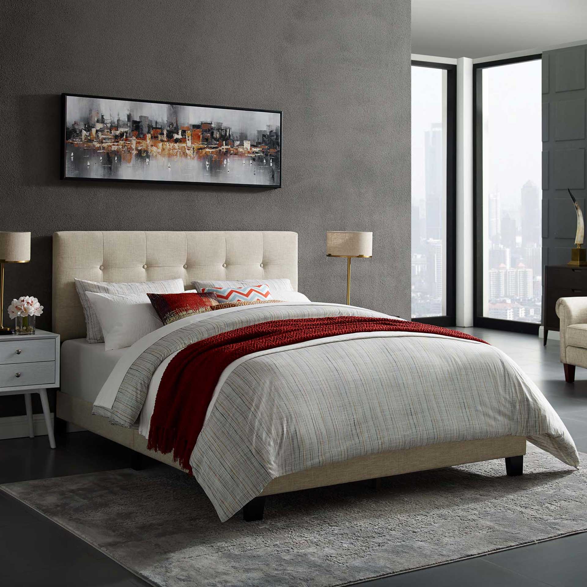 Adriane Upholstered Fabric Bed Beige - Image 5