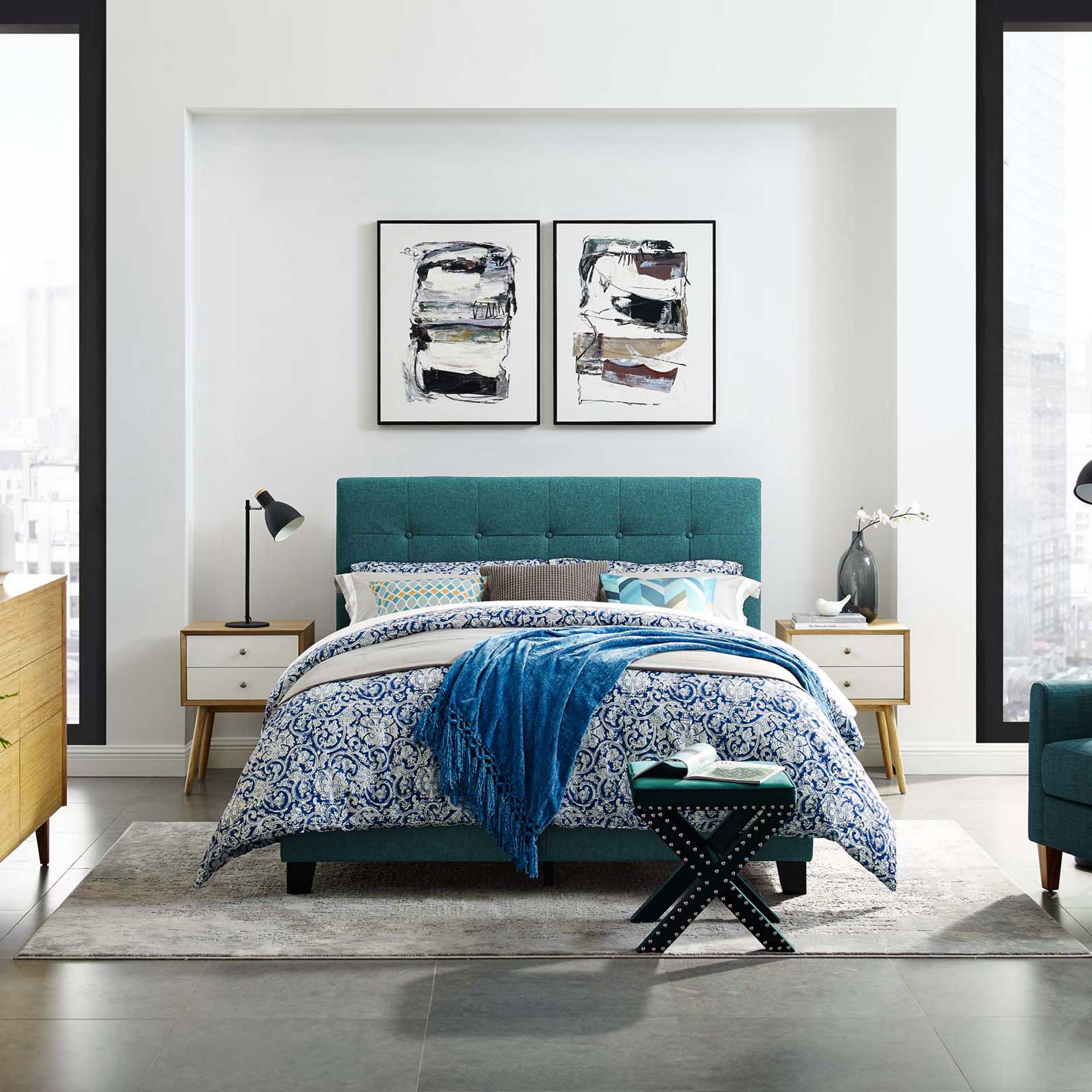 Adriane Upholstered Fabric Bed Teal - Image 5