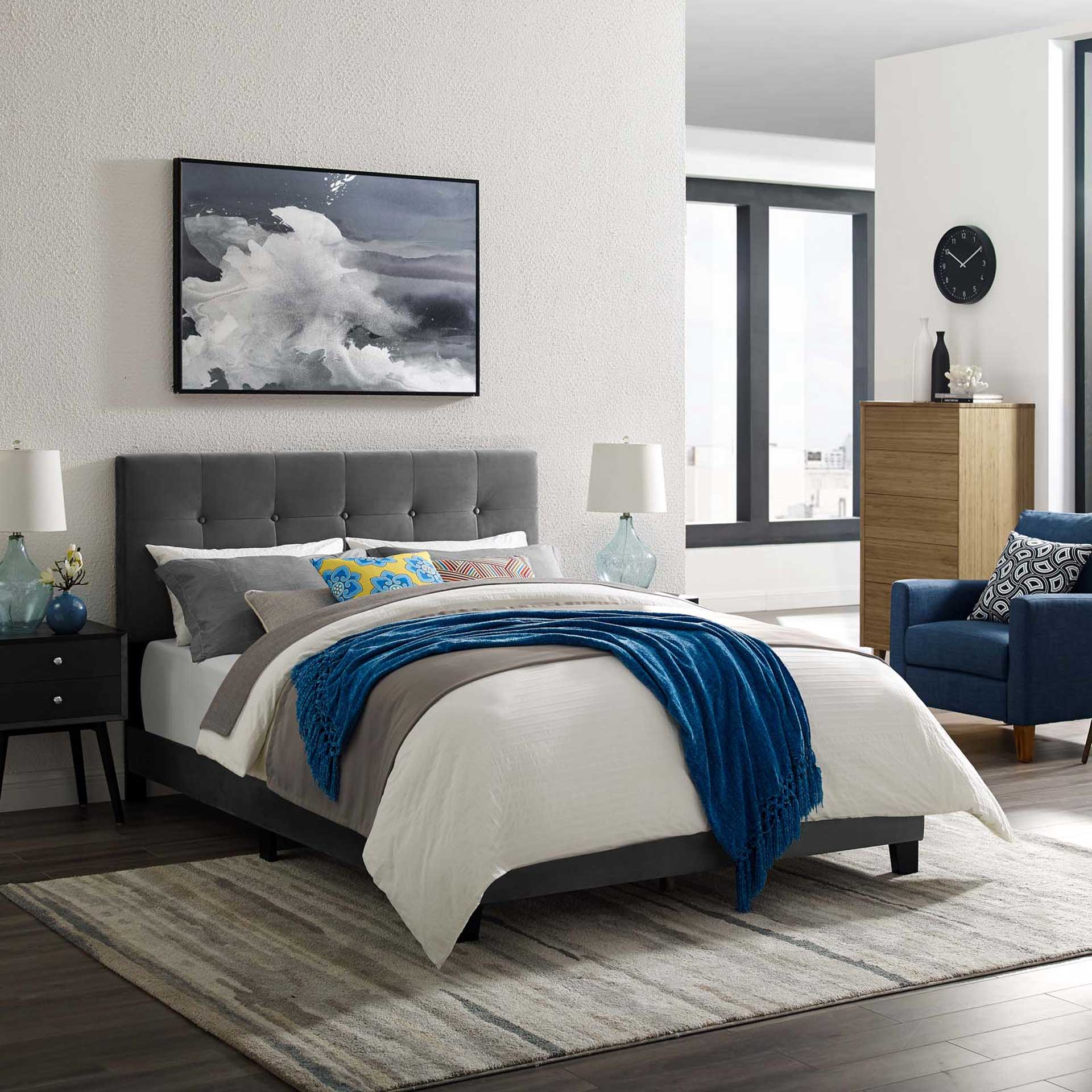 Adriane Upholstered Velvet Bed Gray - Image 5
