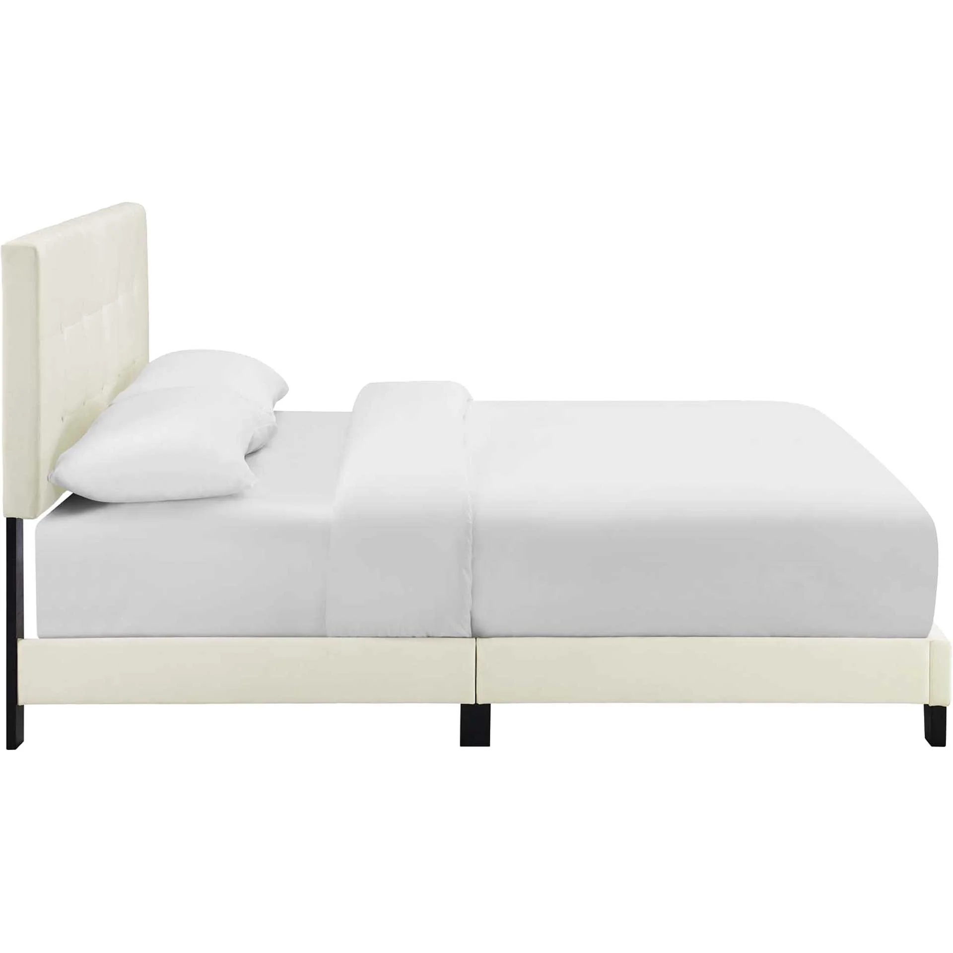 Adriane Upholstered Velvet Bed Ivory - Image 3