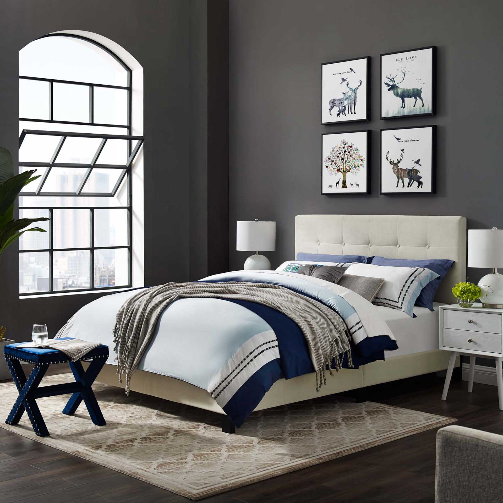 Adriane Upholstered Velvet Bed Ivory - Image 5
