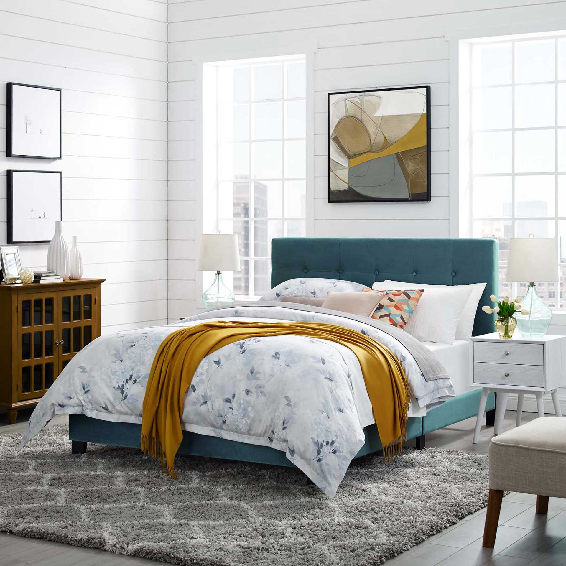 Adriane Upholstered Velvet Bed Sea Blue - Image 5