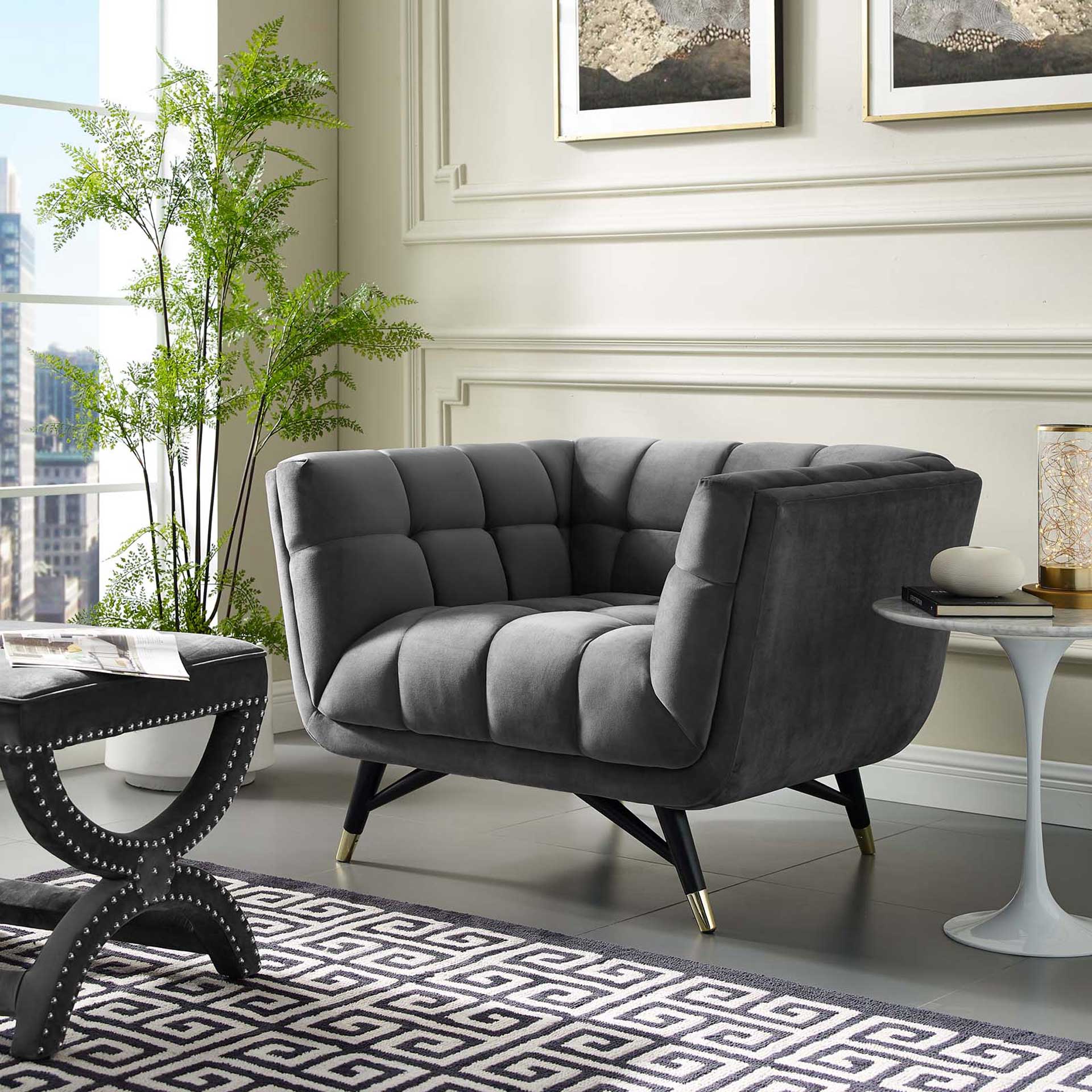 Adrianna Upholstered Velvet Armchair Gray - Image 5