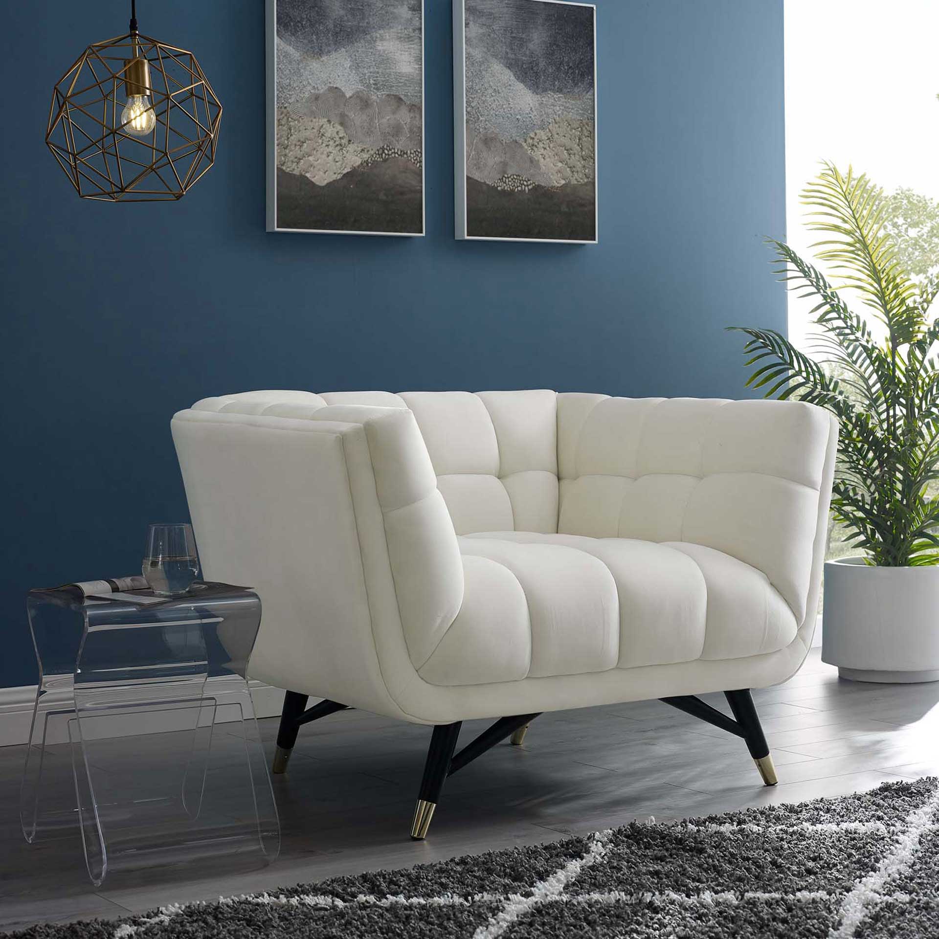 Adrianna Upholstered Velvet Armchair Ivory - Image 5